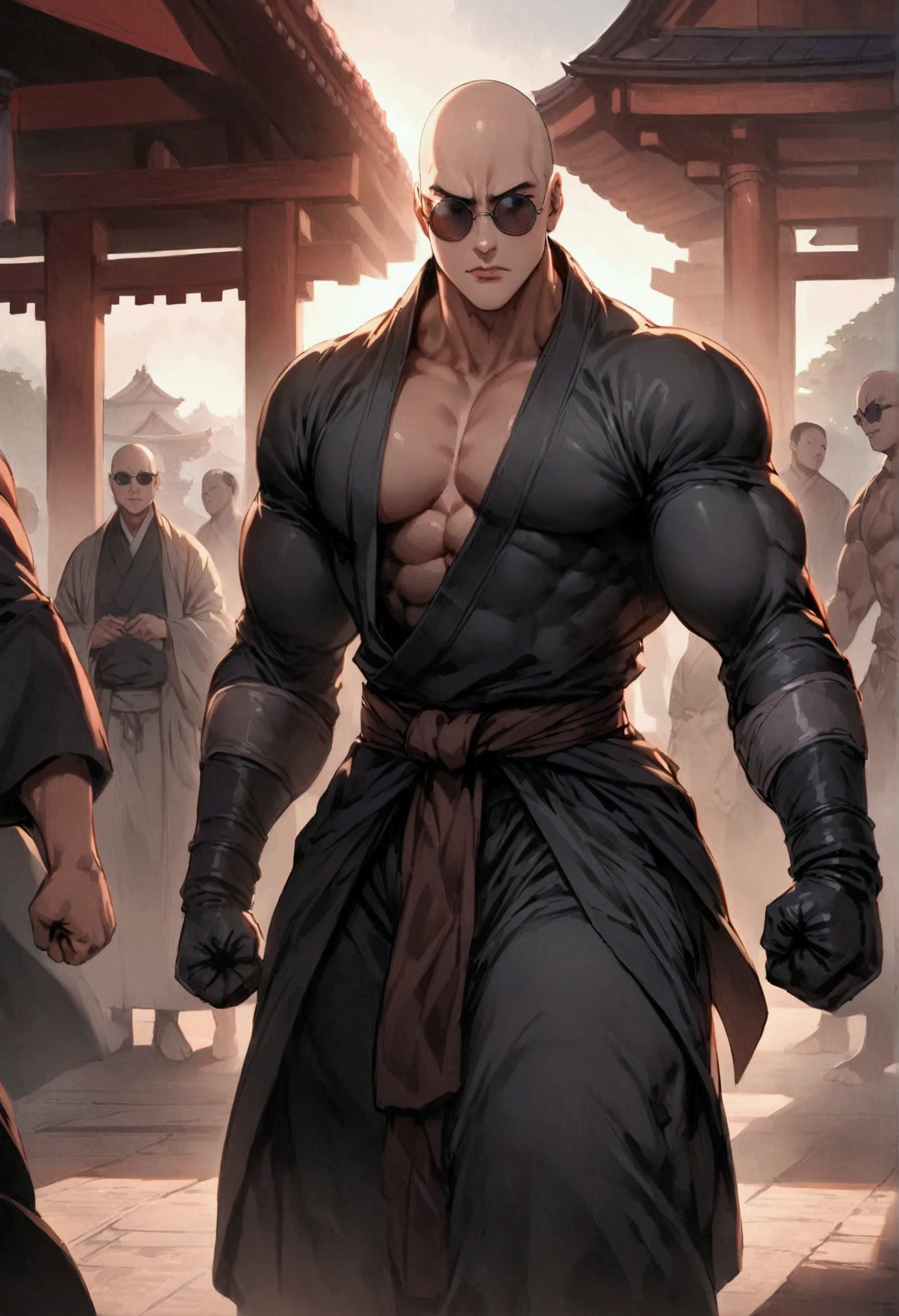 Japanese monk、Small、Round sunglasses、Hero of Justice、One Punch Man、Japanese Temples、strongest