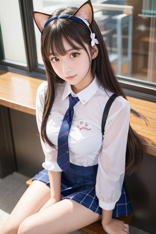 Cute Girls、high school girl、Idol、uniform、mini skirt、See-through、Cat ear、sit