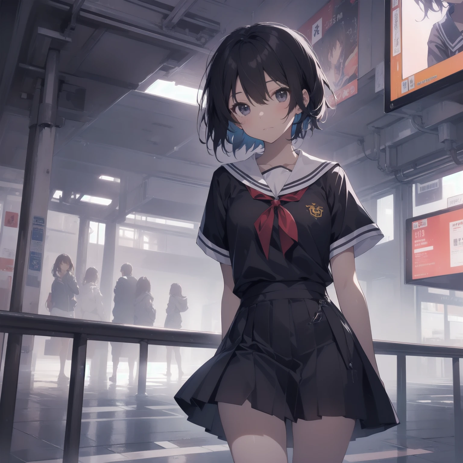 ultra-absurdres-Top quality by artist God, ultra-detailed, high resolution, anime moe artstyle, best anime 8k konachan wallpaper, pixiv contest winner, pool:2810, perfect anatomy,break, 1girl, (Please draw a girl walking sleepily to school alone. )break,(Solo,little female, 13-year-old:1.3),Full limbs, complete fingers,a junior high school student, (very short hair), short cut, flat chest, , small butt, small black eyes, beautiful detailed eyes, well-proportioned iris and pupils, expressive eyes, highres detailed hair, soft expression, salor school_uniform, sailor collar, serahuku, bow, pleated skirt,(Detailed Lighting), (Detailed background), in the School commute route. break,super detailed skin, Best cinematic lighting powered by famous artist, 8k,beauty illustration,photoshop_(medium),very aesthetic,break,((artist:haruhisky )), artist:clamp ,artist:carnelian ,artist:kantoku ,
