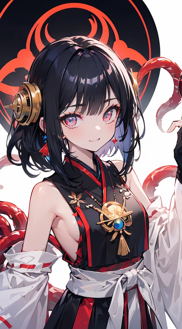 Miko costume、[(Detailed Background:1.4)::5],original,(figure:1.1),(Highest quality),(Tabletop:1.1),(Highly detailed CG Unity 8k wallpaper:1.1), (colorful:0.9),(Mid Shot:0.95),(very detailed beautiful whole body),Ear covering accessories、With an evil sword、Standing in the Wilderness, (girl),(((Adult))), (Beautiful eyes in every detail:1.15), (Beautiful Face:1.15), (Glowing red eyes:1.25////),(Black Hair),Pale skin，Pink Eyes，Red Bow，Amaryllis，((Wicked Smile))，crystal earrings in the ears，raven feather skirt,whole body,Miko costumeニーソを履いて,((Long black hair)),Long black hair,Atomic bomb, Or a nuclear bomb, It is an explosive weapon with great destructive power., A large amount of energy is released、. The bomb works through the nuclear process of atomic fission.。, A large amount of energy can be released from a small amount of matter.. Aegis Ore Shield Black Opal Aberration Flail Weapon resting, A creation of nightmares ready for action. This mangrove weapon is a grotesque monster., Has twisting tentacles that form an extension of the weapon. Each tentacle ends in an eyelid bearing sharp teeth and fangs.。, jutting out like a deadly blade. The body of the weapon、It is adorned with stitched-together human arms and a mad eye filled with slithering, snake-like tentacles.。. Even though I&#39;m in chains, The anomalous grenade weapon has a look of insanity and extreme madness., As if they were a living extension of the chaos that inhabited the dungeon.. Your eyes shine with a disturbing intensity. The surroundings are ominous, Damp stone walls and oppressive silence. Anomalous Mangual Weapons are Cursed Relics, Defying all notions of sanity、A weapon capable of causing destruction at any time.