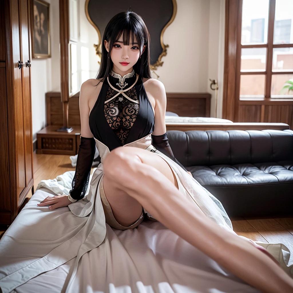 1 beautiful and charming girl,alone,cute,sexy,look at viewer,ร่างกายที่sexyทรงเสน่ห์สวยงาม,Blush,(long black hair),(Very large breasts that are charming and beautiful.),(black eyes),Eyes that are very life-like,ชุดสุดsexy,beautiful environment,with maximum details,Masterpiece,best quality,Highest quality,highest resolution,(Masterpiece:1.1),realistic light,Awesome light