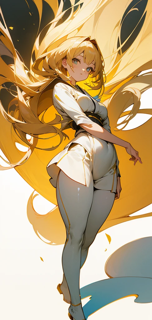 Exquisite masterpiece, best quality, illustration style, anime girl, Japanese, beautiful eyes. The dynamic posture contains the golden section, large aperture portrait, white space, strong contrast between light and shadow, super texture, super clear and concise picture, presenting extremely beautiful, white background, full body