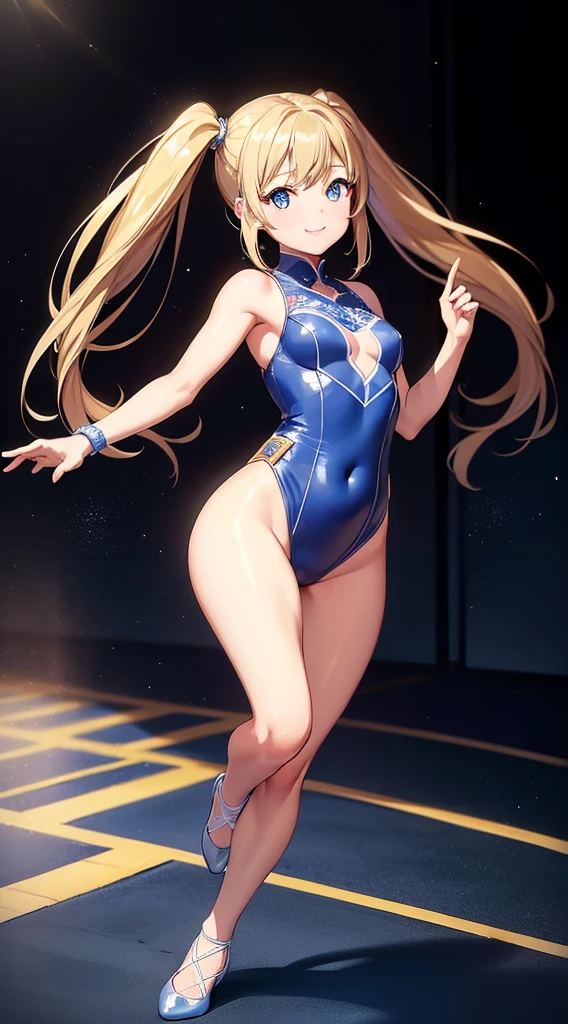 (masterpiece, Highest quality, detailed:1.3),(photograph:1.3), HD transparent background, Attention to detail,One Girl,Sparkling eyes,Watch the audience, Perfect Face,Full body portrait, Long Hair,New Gymnastics, Beautiful girls, Charming smile, Twin tails,((leotard))、dance