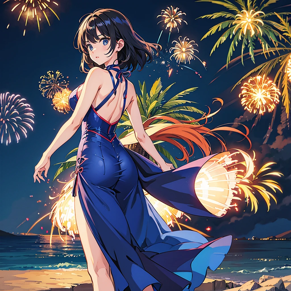 Summer fireworks night one-piece woman