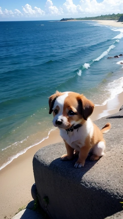 A small puppy grows up on a remote island surrounded by ocean