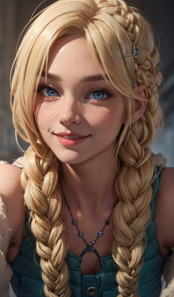 Astrid Hofferson,smile,portraits,artwork,(best quality,absurd,detailed,ultra-detailed:1.3),beautiful detailed eyes,beautiful detailed lips,longeyelashes,masterpiece:1.2,vivid colors,soft lighting
