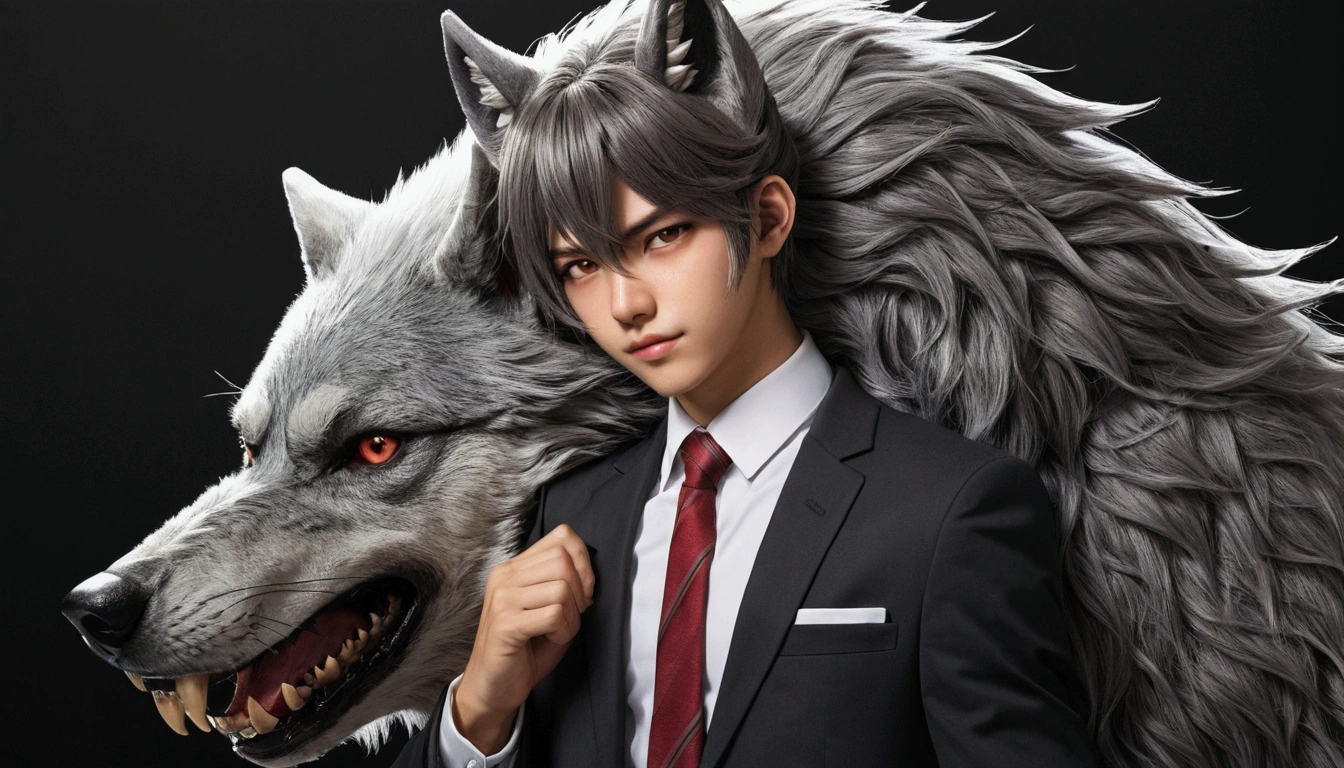 money,Businessman,Werewolf,Wolf Girl,Wolf ears,tail,Beastman,Upper Body,anime