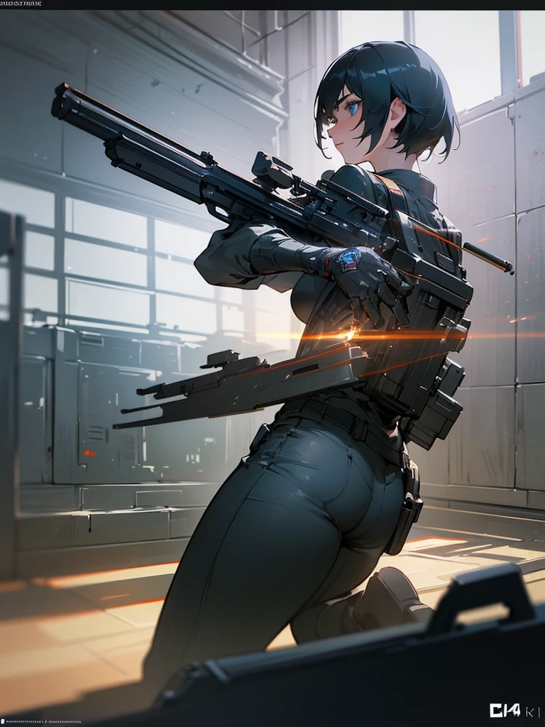 Closeup of a person holding a gun in a room, ultra detailed game art, CGSOCIETY UHD 4K highly detailed, society cg 4k”, octane very detailed kinematics, very detailed kinematics, cinematic render unreal engine, fps shooting game, solo performance unreal engine, ((unreal engine)), unreal octane rendering, unreal engine', craig mullins style, very detailed kinematics