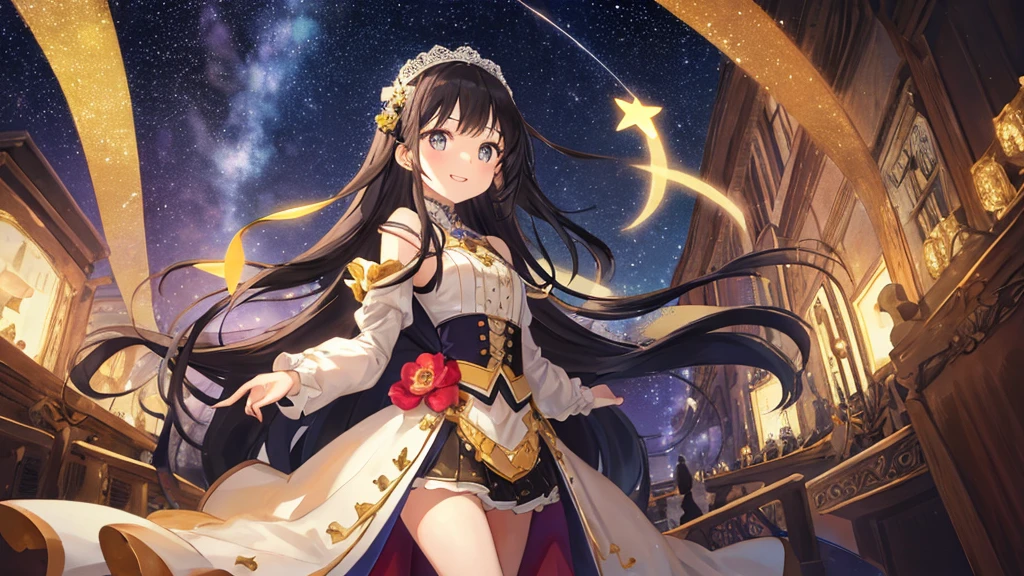 masterpiece, woman, glad, cute, surrounded by stars