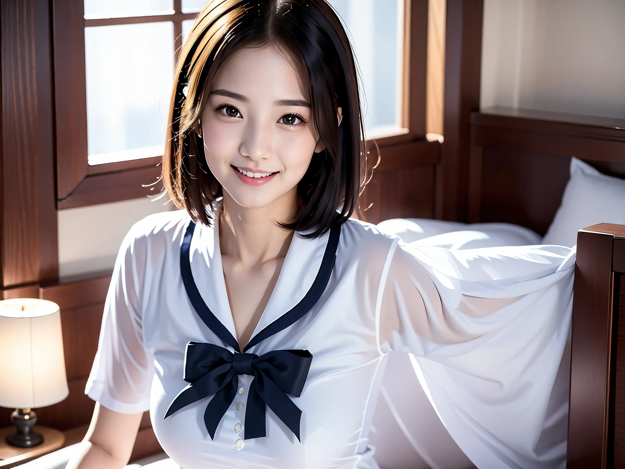 (((32k,high detal,high-detail、masterpiece,Attention to detail,full body Esbian,Lori,独奏))),Raw photo & realistic atmosphere,beautiful dark blue eyes,Detailed mouth,Glossy lips,Detailed eyebrows,Eyes drawn in detail with soft white skin that shines in every detail、Very beautiful eyes with azure eyes,Detailed lips、Very beautiful face,Very well-formed face、Lifelike face,shiny beautiful lips,Beautiful eyebrows,Infinite reality,Japan High School Uniform Best Design, Very cute high school girl, , japanese girl school uniform, Japanese high school girl , Beautiful and cute15 year old schoolgirl,the whole body is wet,dripped out,with a flushed face,Tremendously beautiful15-year-old girl,natural soft light、The body is dripping wet,Sheer clothing,Brown shiny hair,Hair is wet,Dripping water,dripping(Don't wear skirts,bare-legged,,Wet and see-through white short sleeve shirt,summer clothing,Beautiful kind eyes,Looking at the camera:1.3),(((youthfulness,Beautiful smooth legs,Exposed thighs,Gentle smile,small shapely breasts,Immature body,Sexy Uniforms,short-cut,The chest is open))),(Shots from the air,From directly above,photographed,Facing up,Lie on your back and float on the water,Look up,Spread your arms and legs,lying on your back with a large body,Sleep soundly on your back,Lori Lori,Body floating on the surface of the water,Beautiful breasts coming out of the water:1.5)