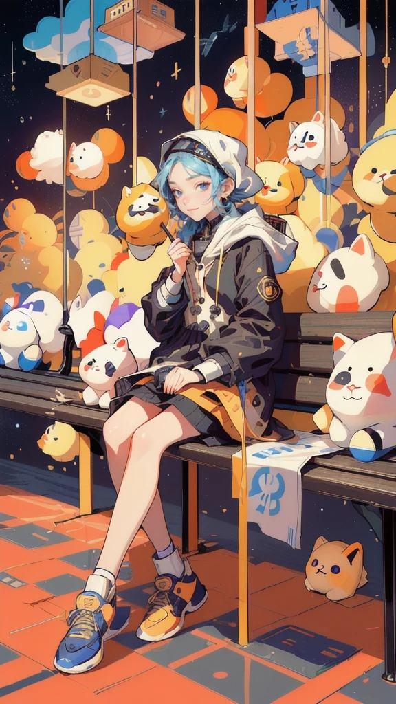 there is a girl that is sitting on a bench with bitcoins, satoshi, bitcoin evil, 🚀🚀🚀, crypto, 3 0, bitcoin, cryptocurrency, (((luke chueh))), ripple, doge, official fanart, 3 1, official artwork, daoshi, satoshi con, this is fine, official art, baars, sad, 🔞🤡