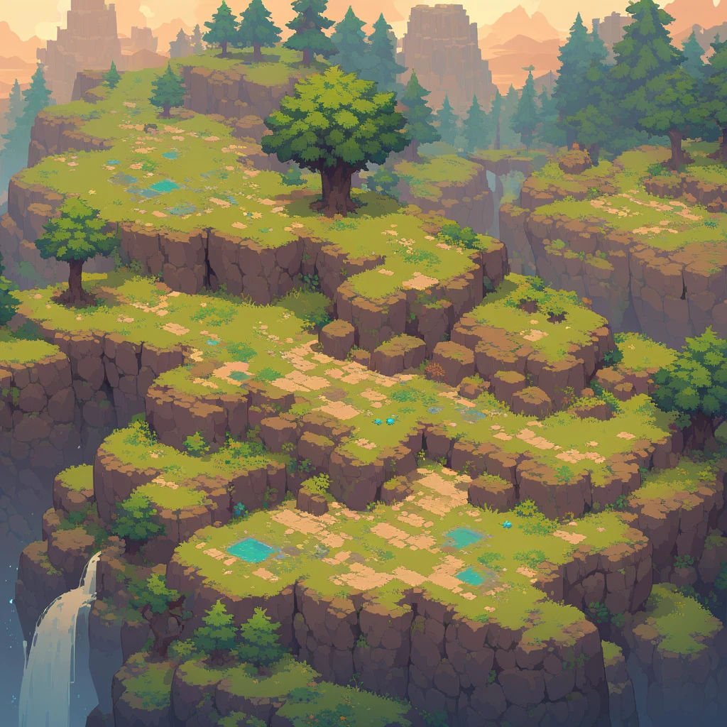retro video game style,pixelated, vibrant colors,8-bit characters,blocky shapes,sharp lines,detailed shading,classic gaming vibe,nostalgic atmosphere,classic arcade games,masterpiece:1.2,ultra-detailed,illustration style, 2d texture, stone texture, 4 k seamless mud texture, video game texture, dirt texture, tileset, game tiles, grass, 3/4th perspective trees, 3/4th perspective tileable rock texture, 3/4th perspective tileable cliff formations, tileable trees, topdown view, game texture, game art, tileable texture, very detailed cliff texture, intricate stones, top down view, 3/4th perspective