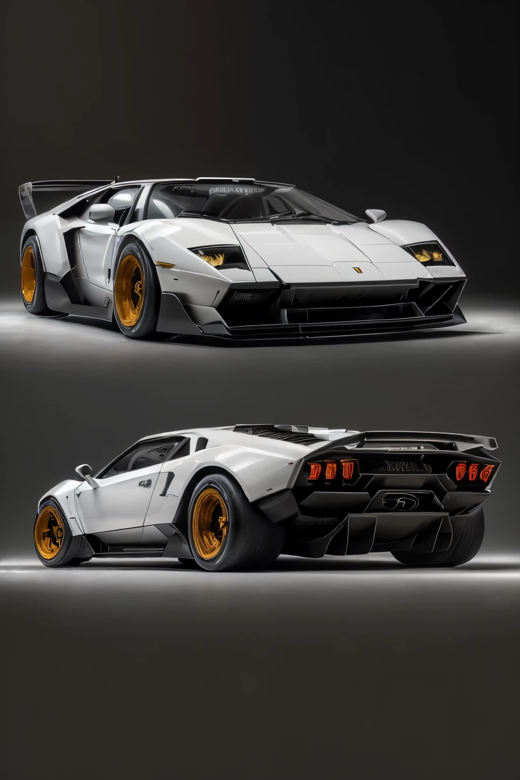 ((Fusion des Lamborghini Countach LP800S et Ferrari F-40)), ((style mixto)), ((création unique)), ((coloris combinés)), ((blanc et rouge)), ((aniline), (( luxueuse)), ((intérieurs noirs)),ccélérateur décollant)), ((jeu de lignes agressives)), ((ailettes élégantes)), ((rétroviseurs aerodynamiques)), ((capot ouvert)), ((robot automatique)), ((géométrie sans faille)), ((palpeurs légers)), ((raies diagonales), ((réflecteurs avant