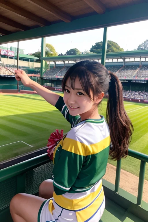 Koshien Stadium、Battle seat、Cheering at Koshien、girl、Cheerleader、slender、ponytail、front、So that I can see your face、clear、