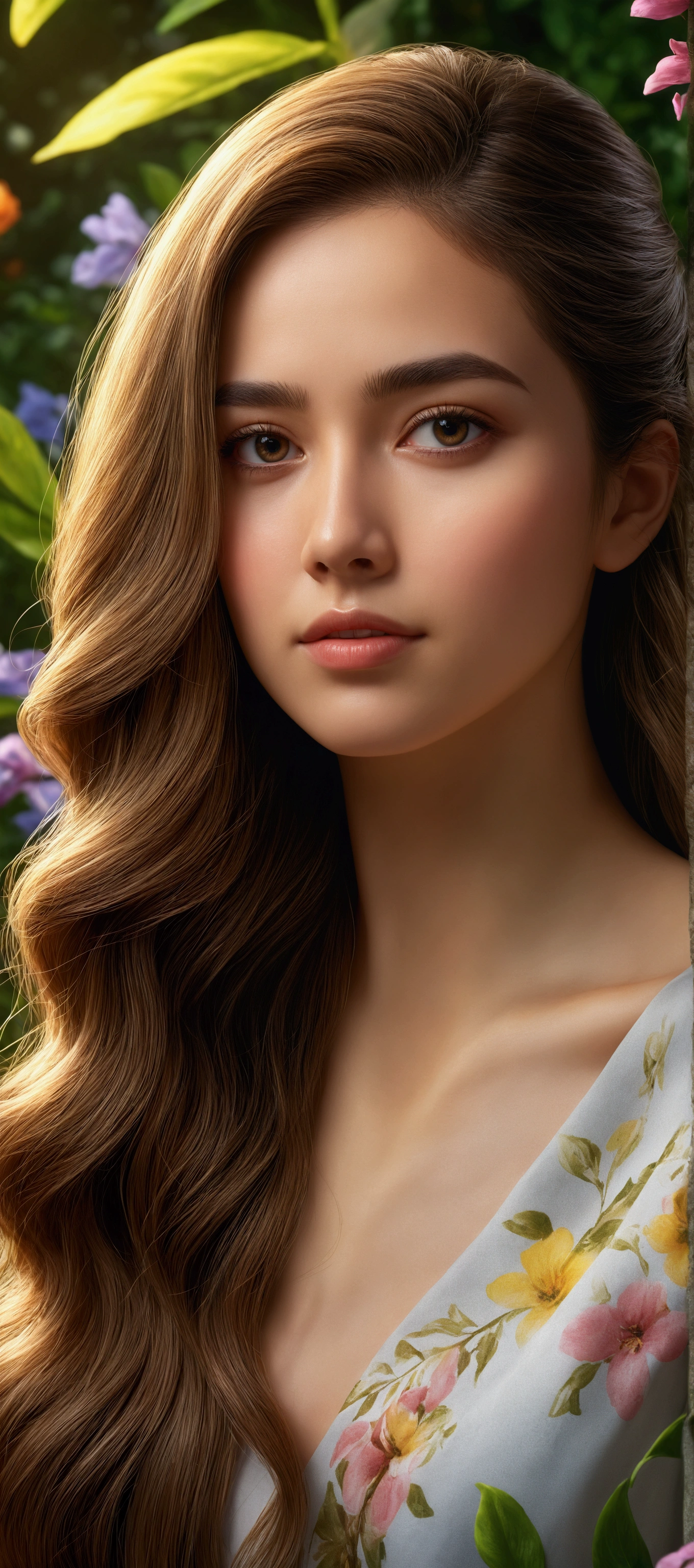 A beautiful woman in a flowing dress, high detailed portrait, beautiful detailed eyes, detailed face, longeyelashes, delicate Facial Features, soft skin, elegant pose, natural lighting, cinematic, warm color palette, intricate fabric textures, vibrant color,  alta quality,highres,masterpiece:ultra-detailed,(realistic,Photorealistic,photo-realists)nice body details of perfect face very pretty , cute facial features without mistakes., very sexy tights cute legs high heel, big and beautiful breasts, camel toe, front view cute bedroom background. many nice details