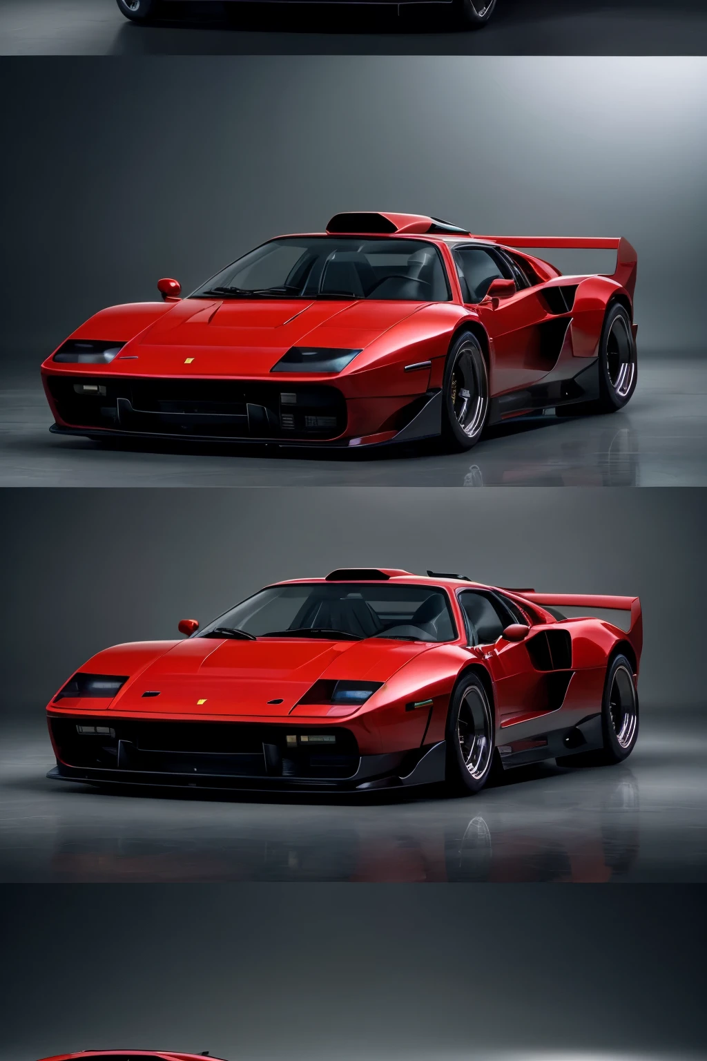 A fusion of the iconic Ferrari F-40 and DeLorean, this unique automotive masterpiece showcases the best of both worlds. The sleek, aerodynamic design inherited from the Ferrari F-40 is accentuated by the gull-wing doors, a signature feature of the DeLorean. The vehicle is coated in a metallic red hue, reminiscent of the F-40, with stainless steel accents that add a touch of DeLorean's timeless elegance. The engine roars with the power of the F-40, yet the DeLorean's futuristic flair is evident in the interior, filled with