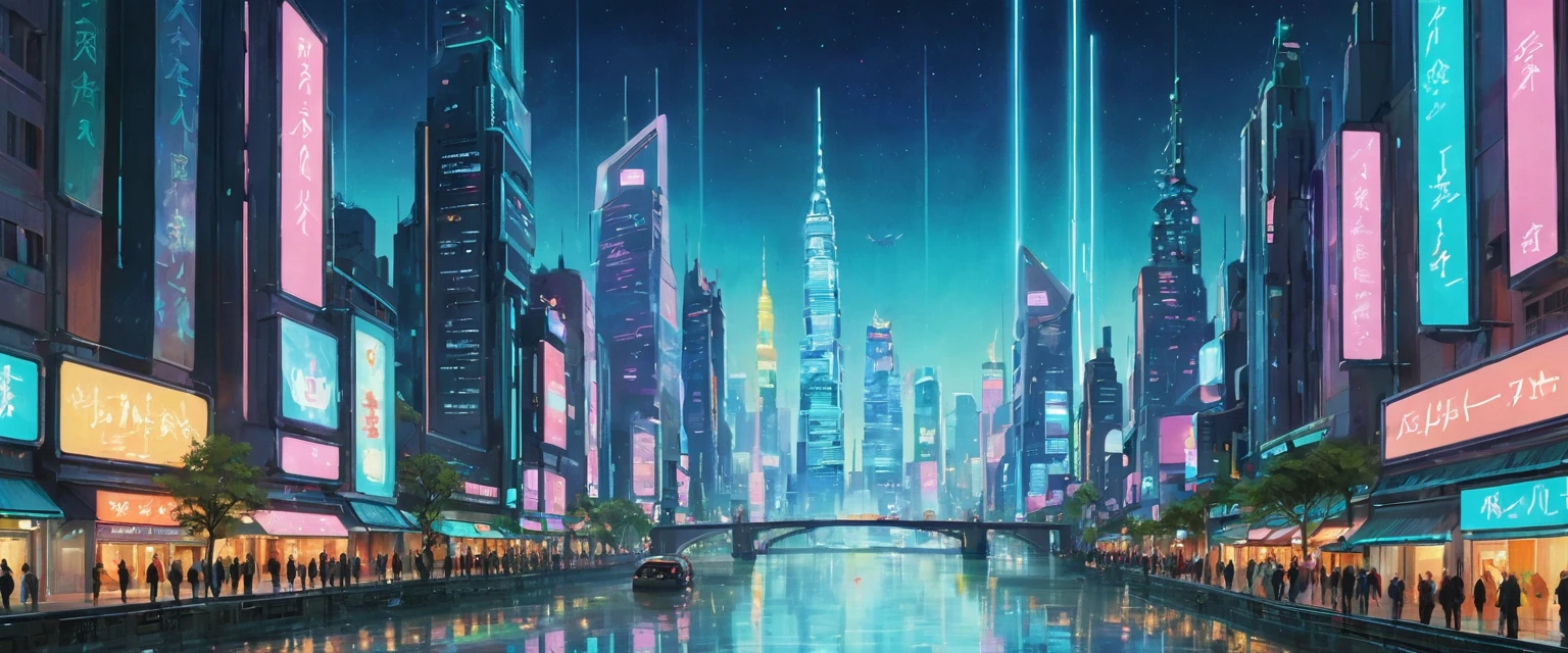 Hatsune Miku、((Masterpieces with up to 16K resolution):1.6), ((Intricate details):1.4), ((Very crazy details):1.4),((Highest quality):1.3),((Soft-colored 4K high-definition digital art):1.3). | (((Futuristic City):1.5))), ((Neon light glow):1.4), ((Future cityscape):1.3), ((町の真ん中に立っているサイボーグのHatsune Mikuの後ろ姿):1.4), ((Digital Advertising and Holograms):1.1), Gouache with Intricate detailss, pastel colour, Drops of ink, Fine brushwork has been improved, Careful brushwork creates a sense of atmosphere, Utilize delicate yet powerful brushwork techniques, Create an enchanting atmosphere. Very fine gouache, ((Unmatched clarity and clarity):1.1), ((A futuristic city rendered in stunning 32K resolution):1.3), ((Paintings of Women by Agnes Cecil):1.3), All in sharp focus.