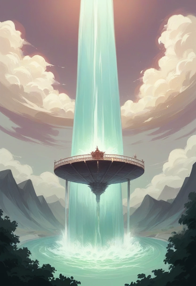 Floating Island々、Connected by an air bridge。Located in the blue sky and clouds、A waterfall falls from the air。Realistic landscape、 8k、Clear image quality even when enlarged、Super Graphics、Ultra-high resolution、Realistic、masterpiece, Winner of numerous awards, 最high quality, high quality, High-resolution model, Very detailed, Very detailed,