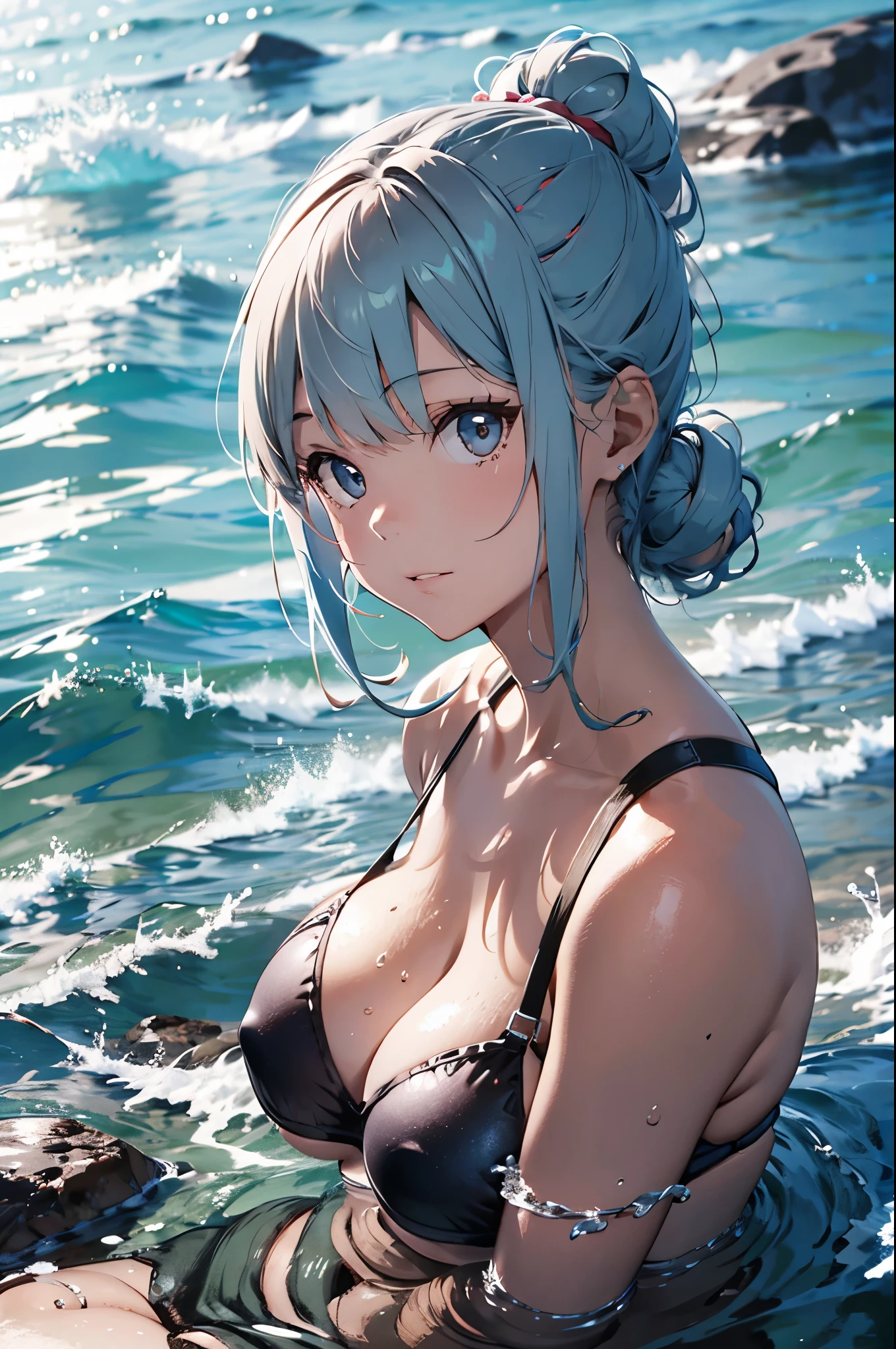 High resolution,topless、
One beautiful young woman,Light blue hair、ponytail、
(Soft Saturation:1.3), (Fair skin:1.2),
(ultra-Detailed Background, Detailed Background), Bokeh,
break'Portrait of a smiling girl.,
When viewed from the front, The composition is symmetrical,
Looking straight at you with serious eyes,
break Swimwear, White Bikini, Center of chest,
Outdoor, Sea surface, null, sunlight,Summer beach, Sandy Beach,
Strong light, Front lighting,
(:1.3), (Cowboy Shot:1.2),
Front brake angle,
View your audience,
Dynamic pose,
sitting on the beach
Seaweed、Seaweed、Seaweed、Seaweed、Seaweed、Seaweed、Seaweed、