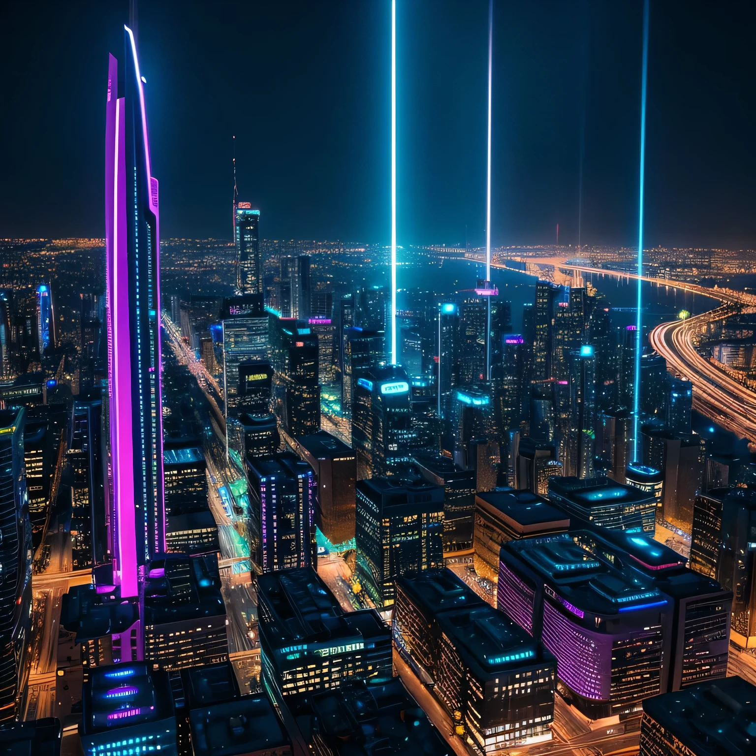 beautiful futuristic city view with neon rain, hd quality, detail tekstur, 8K, HDR