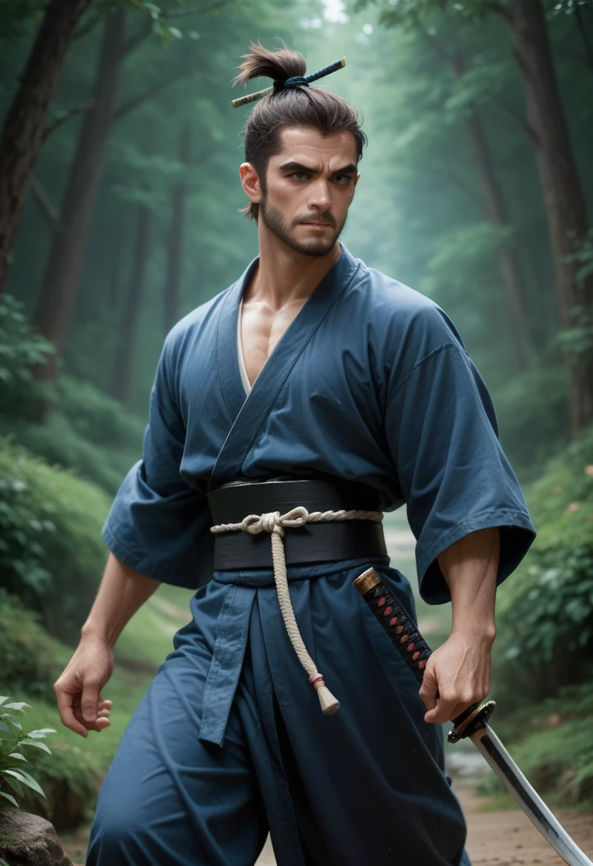 Samurai worrier in Battlefield killing enemy with katana