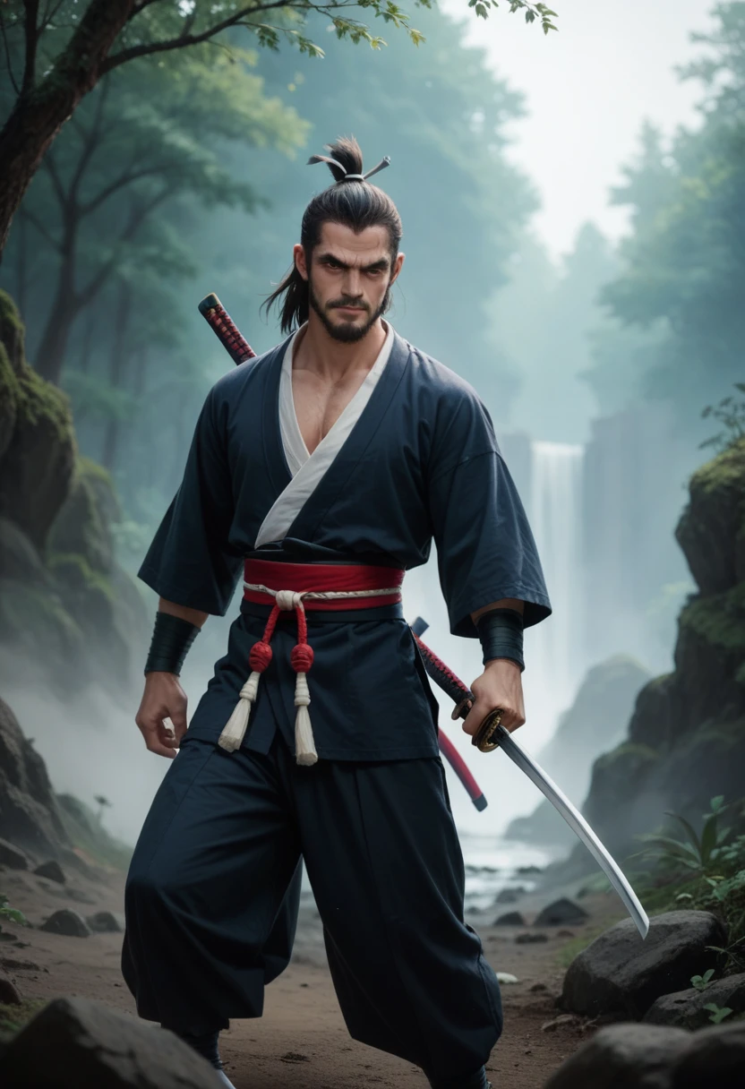 Samurai worrier in Battlefield killing enemy with katana