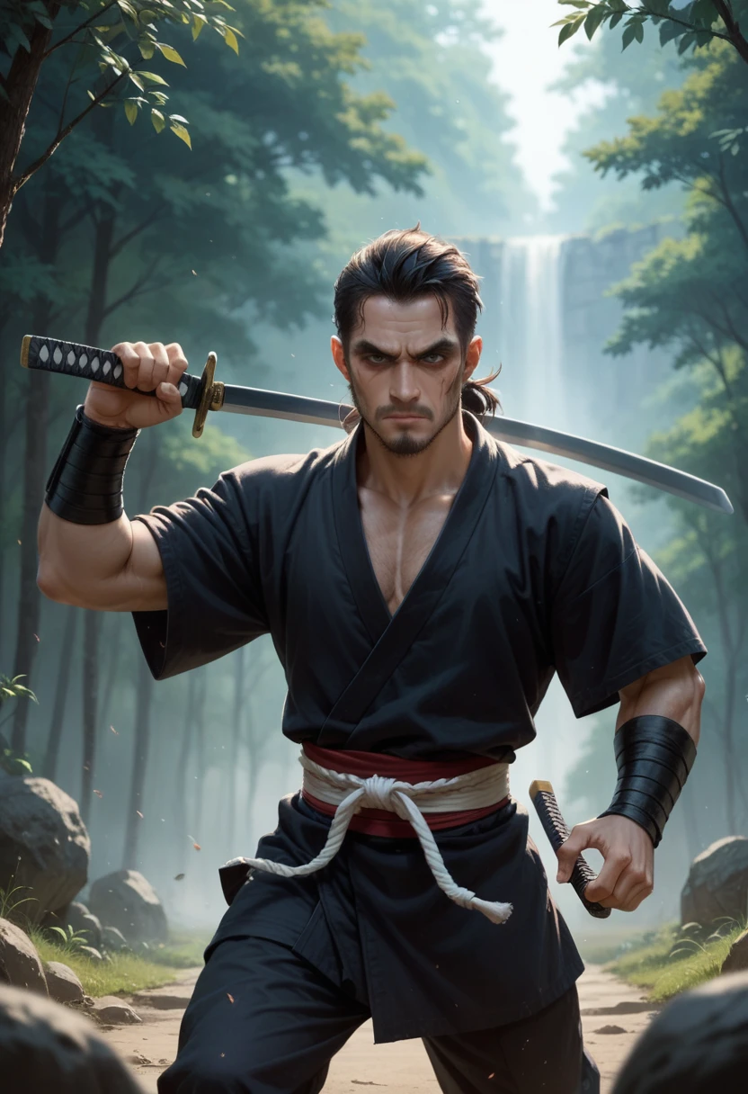 Samurai worrier in Battlefield killing enemy with katana