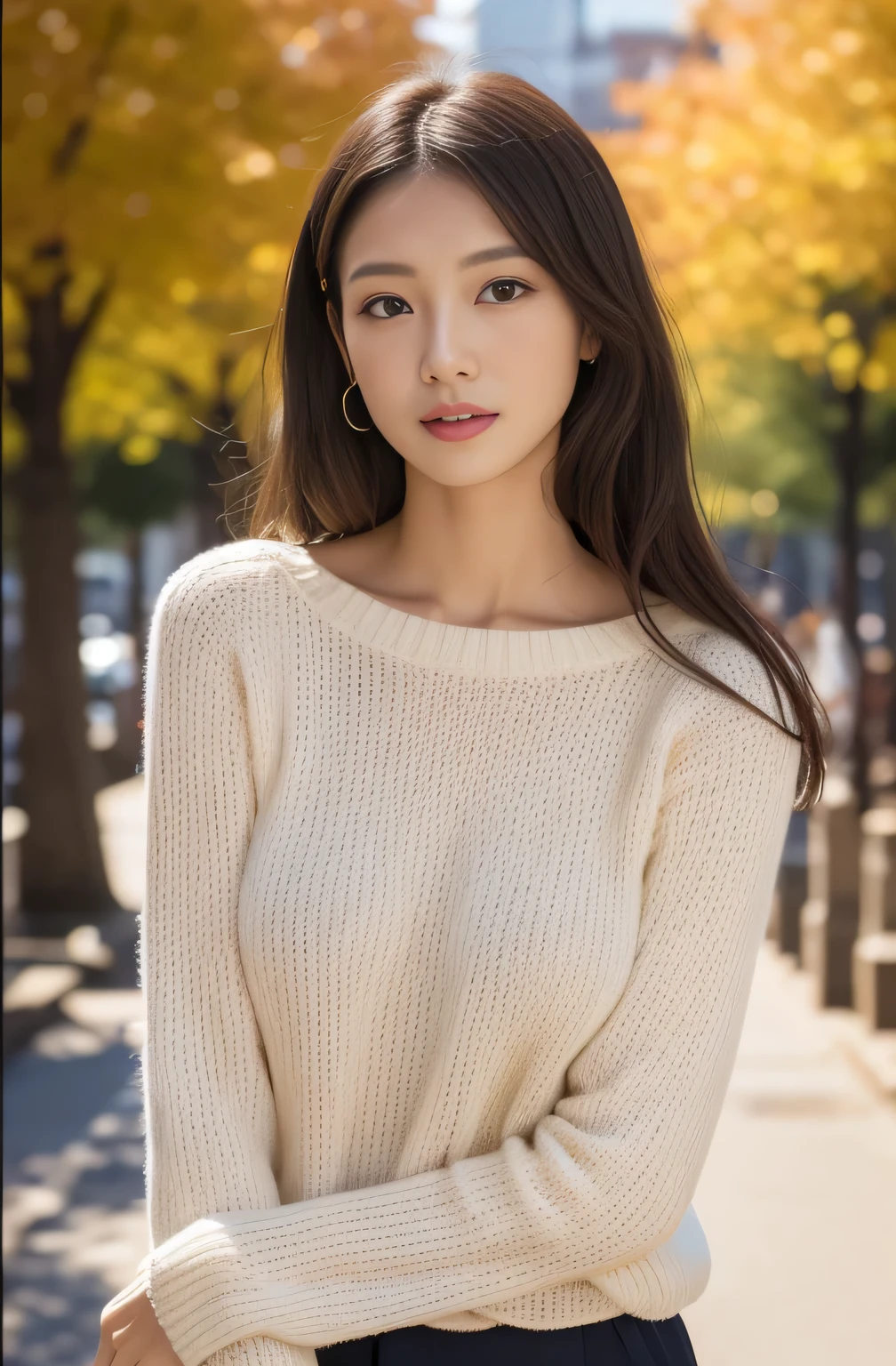 ((Highest quality、In 8K、masterpiece:1.3))、Beautiful Japanese Woman、With dimples、Double toothed、Wear an open-leg sweater