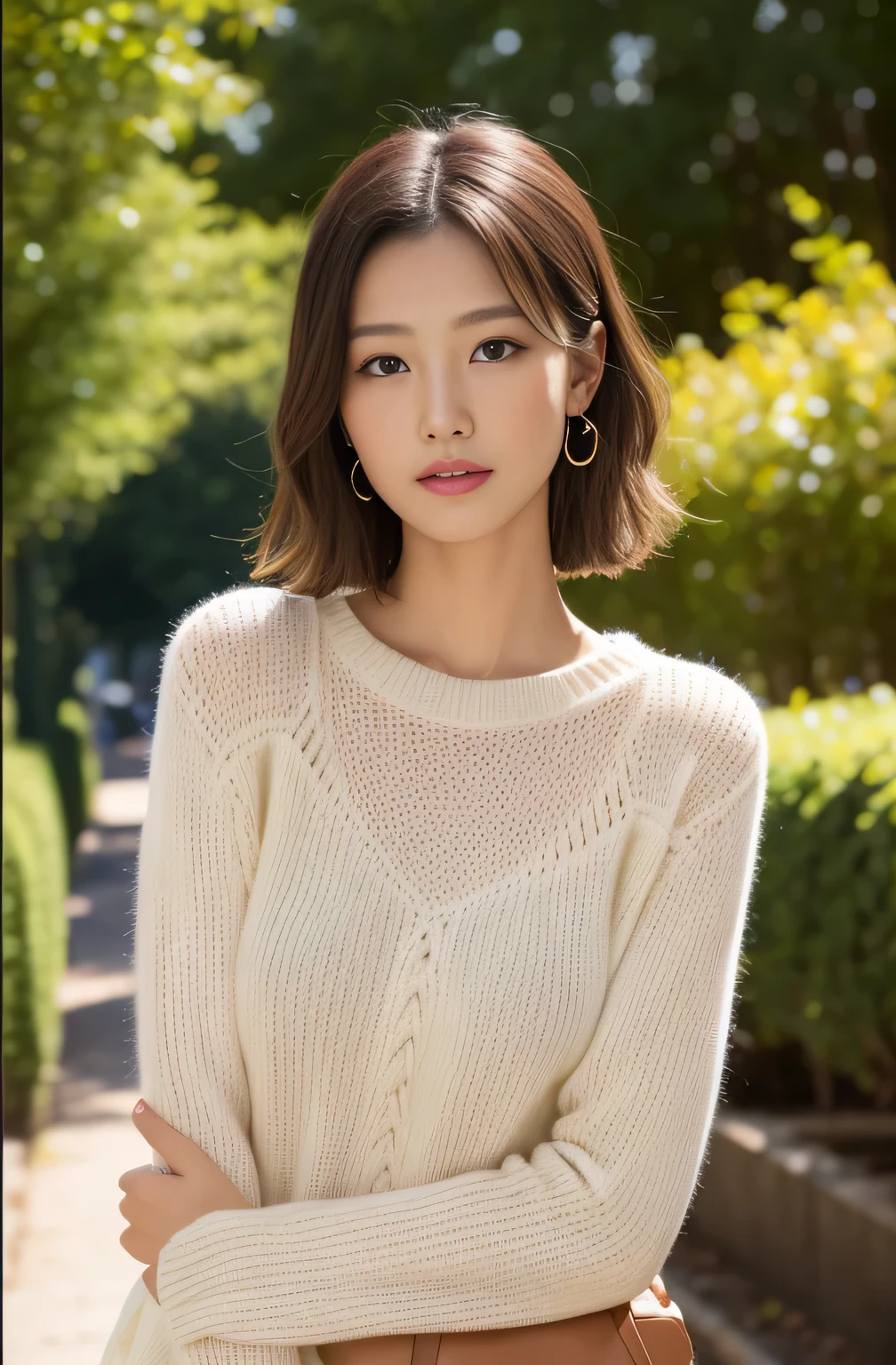 ((Highest quality、In 8K、masterpiece:1.3))、Beautiful Japanese Woman、With dimples、Double toothed、Wear an open-leg sweater