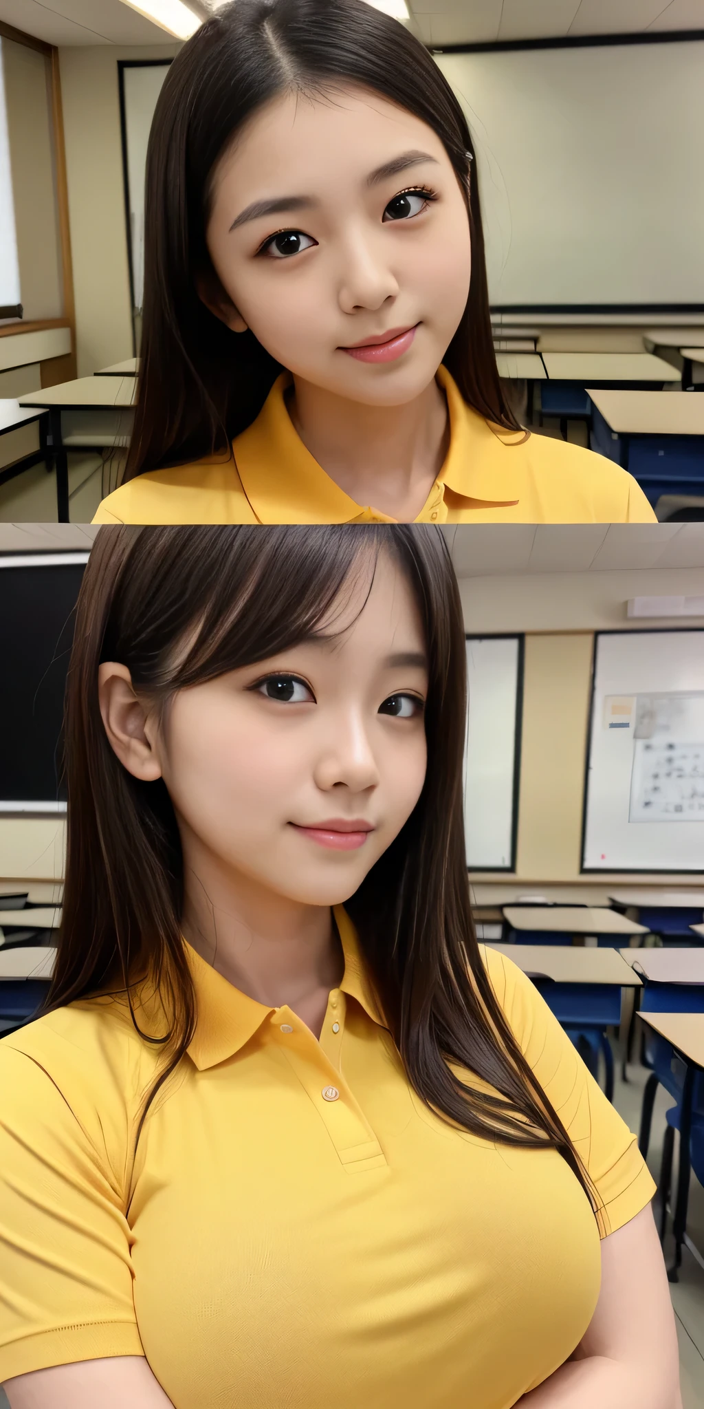 ((Japan High School Classroom)),((late night scenery)), (Highest quality,8k,RAW Photos,Realistic,High resolution:1.2),(Hot chubby Japanese mother）(Huge and huge breasts bigger than her face),(Beautiful golden ratio face),Oily skin,(A polo shirt that looks like it&#39;s about to tear),((Erotic flared skirt)),(((Sexually intensely aroused))),((Erotically embarrassing)),(((Erotically Shy))),Upper Body ,(Tight fit),,(((Sexy moans)),(((A fierce and erotic photo of a bust bigger than her face))),,Look at this,huge breasts close up,short hair,Sexy grin,door, (((very accurate anatomy))), ((((There are always only two arms、It always has only two legs))))