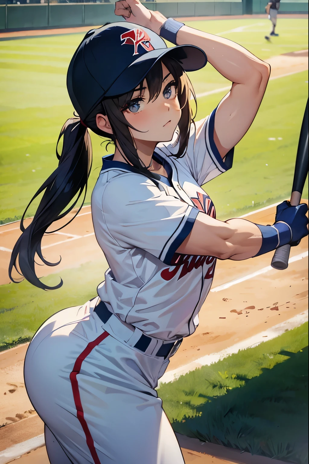 Baseball Beauty、Sexy、court、swinging a bat、batter、Has arm muscles、Innocent expression、cute
