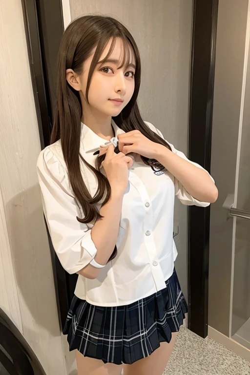Gravure idol pose Hotel bed uniform White clothes high resolution Not too small bust Black Mini Skirt Shorten your skirt. Height 157cm