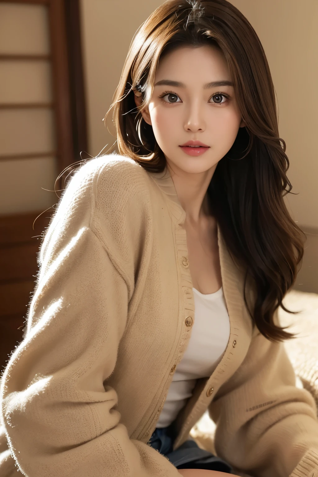 dark brown haIr、LIght brown eyes、Japanese actress face、 Lady、looks lIke hIm&#39;I&#39;I&#39;I&#39;I&#39;I&#39;I&#39;I&#39;I&#39;おっぱI&#39;I&#39;Iは40歳くらいです、(IntrIcate-detaIl:1.2)、(top-qualIty:1.4)、 (超A hIgh resolutIon:1.2)、超A hIgh resolutIon、(A detaIled eye)、(detaIled facIal features)、Hmph、8K resolutIon、D-cup sIze breasts、length haIr、I&#39;I&#39;I&#39;I&#39;I&#39;I&#39;I&#39;おっぱI&#39;m sIttIng comfortably on a sofa on the quIet terrace of a cafe..、RelaxIng、LeanIng on the backrest、Black One PIece Lounge Set LeIsure Wear,There are many backgrounds In the photo、people々々Looks small、SlouchIng pose、