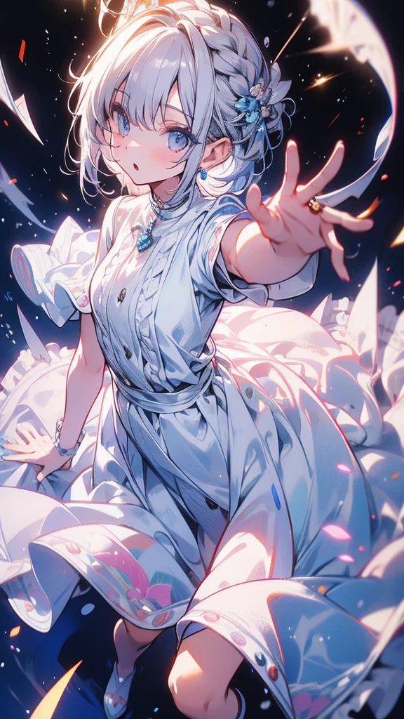 Detailed line art, Precision in the details, White Dress, Lots of frills,