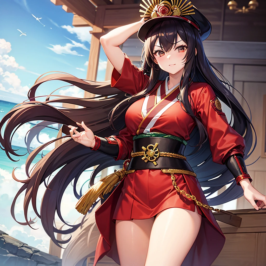 Anime shoujo,Anime goddess,Pure red cheongsam,brunette color hair,Stand up,full bodyesbian,Photos from head to toe.The upper part of the body,cropped shoulders,blackpupil,on cheongsam,By bangs,Bigchest,(plumw),Slim,Big breasts Thin waist.lowerbody,on cheongsam,long leges ,show legs,Wide hips,fat hips.Plain arms and legs.Background with,Chinese style buildings.