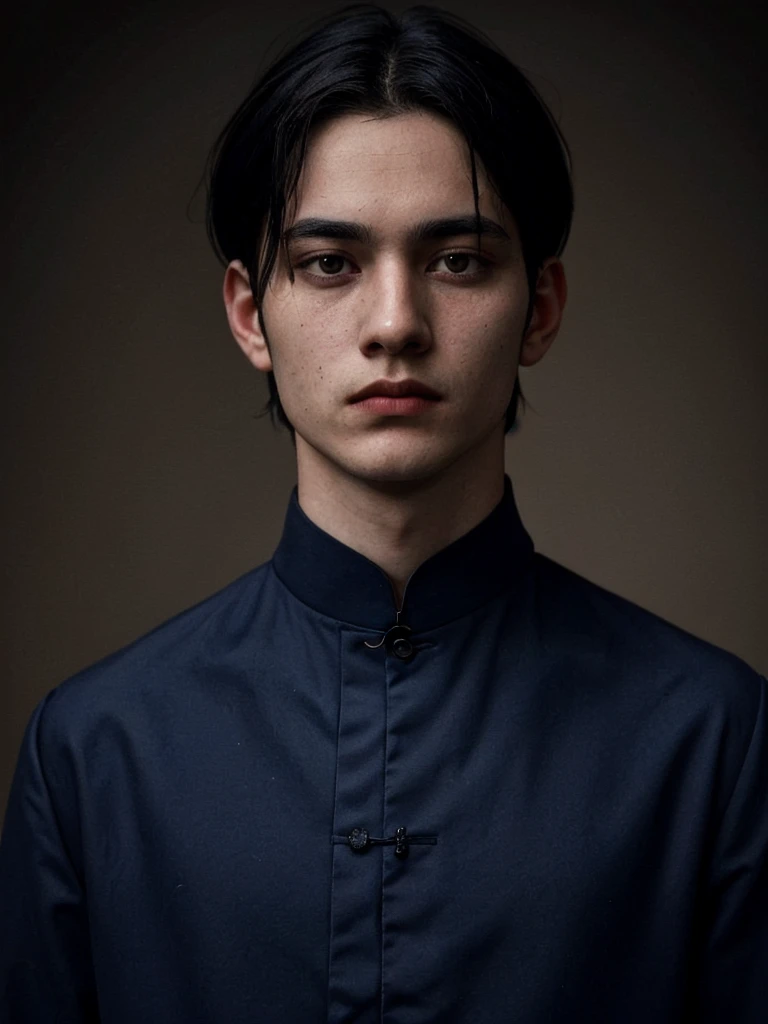 undefined, Young guy, 24 years old, Blue Black Hair, Italian appearance, brown skin color, Dark-colored clothing of an aristocratic priest, dark blue eye color, straight nose, high, Beautiful, Athletic. Evil atmosphere.