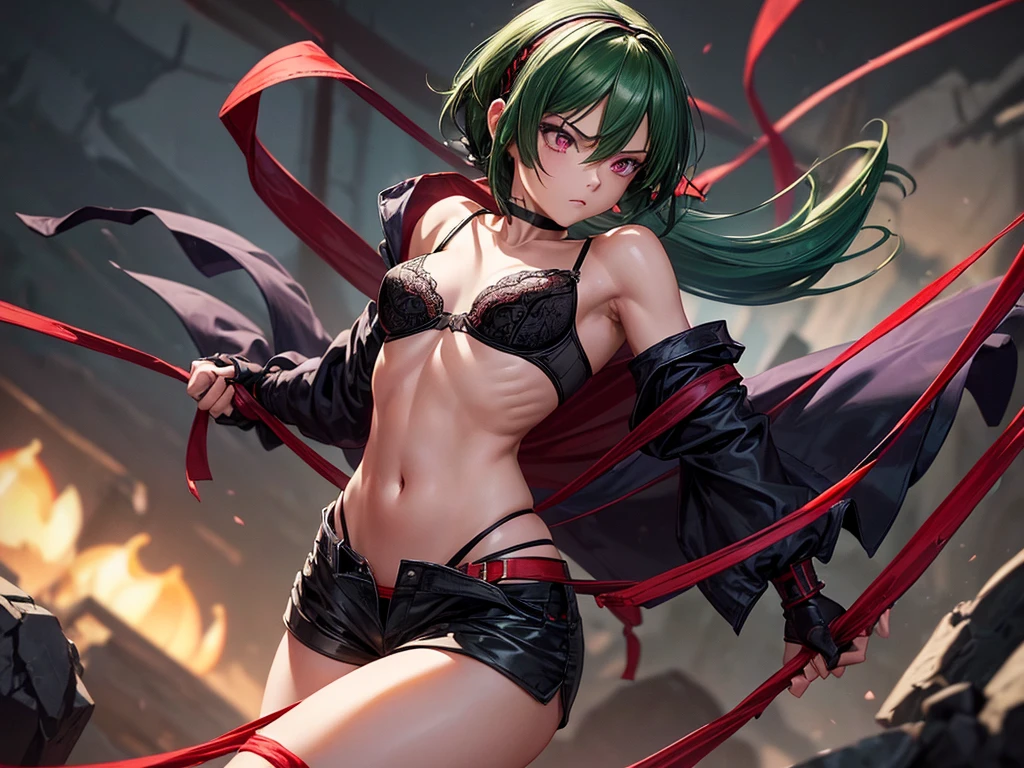 ubel,((ubel of Frieren: Beyond Journey's End )),dark green hair,long hair,side ponytail,hair between eyes,bangs, BREAK (beret, black jacket, open clothes, cleavage, midriff, black shorts, black thighhighs, thigh strap, fingerless gloves, single glove:1.2) , (dynamic angle:1.3, front view:1.1, breast focus:1.3, from below:1.2), (dynamic posing:1.5, sexy posing:1.2, leaning forward), (seductive smiling:1.3),(*K) HD, highest quality, WorKs of masters, High resolution, spread legs, panties shot,1 girl, small nose,(with sparkling eyes and a contagious smile), very beautiful detailed face and eyes, bright colors, cute face, delicate beautiful face, Bright magenta eyes, cute eyes, sparkling eyes, Big eyes, (big breasts:1.3), (perky chest:1.1), (pointed chest:1.0), medium hips, glamorous body, white skin, smile, thin pubric hair, shiny hair, super beautiful face, Super beautiful eyes, Super beautiful hair，trendy outfit，sexy and attractive，explosion of colors，big hairpin，full body esbian，illegal occupation, Real World, Natural light,perfect Natural light,looking at viewer,
