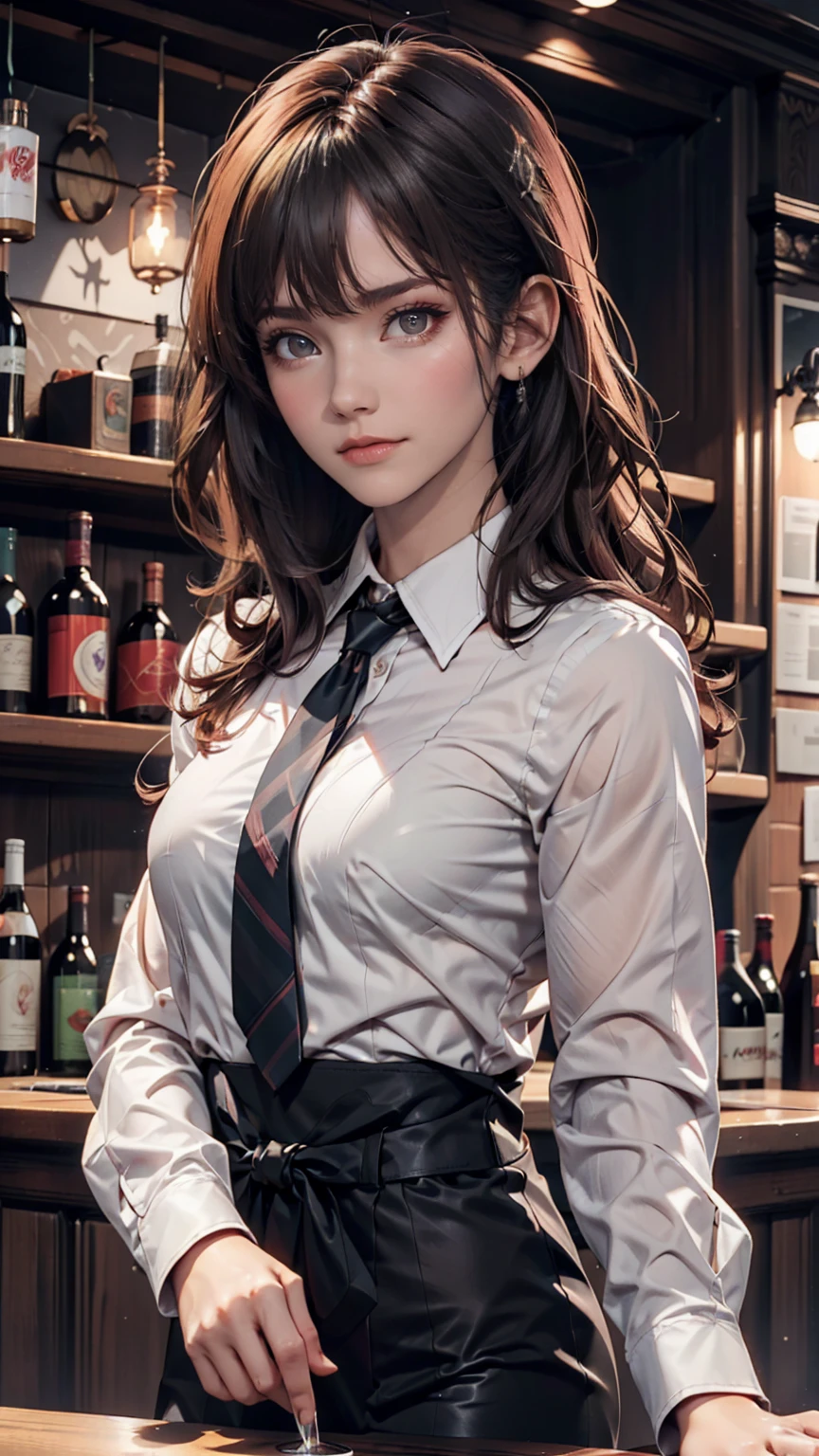 One girl, alone, bangs, blush, Place your hand on your chest, Jill Stingray, Long sleeve, View your viewers, Purple Hair, Medium chest, tie, shirt, alone, Upper Body, Best, bartender, Best, white shirt