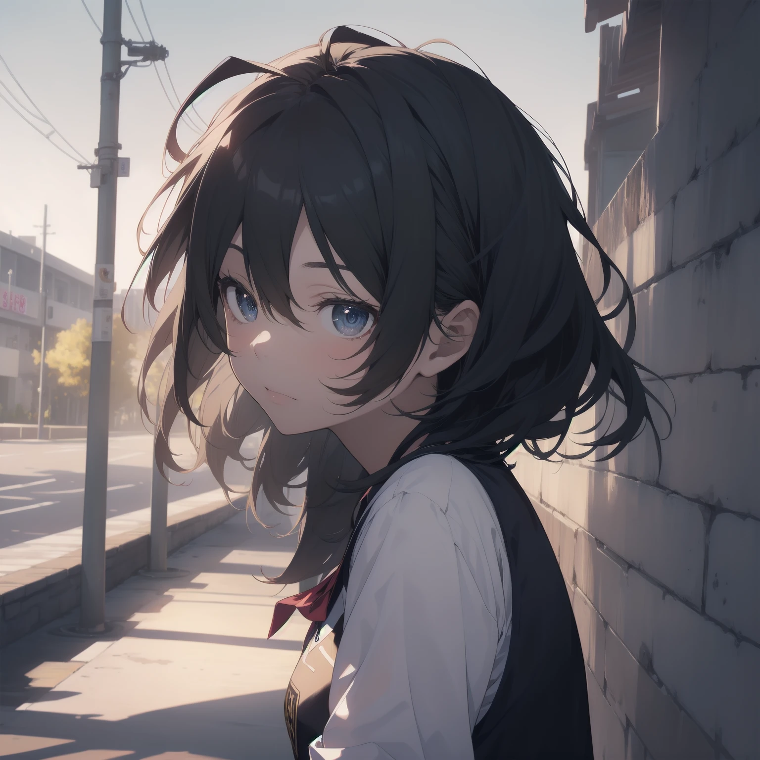ultra-absurdres-Top quality by artist God, ultra-detailed, high resolution, anime moe artstyle, best anime 8k konachan wallpaper, pixiv contest winner, pool:2810, perfect anatomy,break, 1girl, (Please draw a girl walking sleepily to school alone. )break,(Solo,little female, 13-year-old:1.3),Full limbs, complete fingers,a junior high school student, (very short hair), short cut, flat chest, , small butt, small black eyes, beautiful detailed eyes, well-proportioned iris and pupils, expressive eyes, highres detailed hair, soft expression, salor school_uniform, sailor collar, serahuku, bow, pleated skirt,(Detailed Lighting), (Detailed background), in the School commute route. break,super detailed skin, Best cinematic lighting powered by famous artist, 8k,beauty illustration,photoshop_(medium),very aesthetic,break,((artist:haruhisky )), artist:clamp ,artist:carnelian ,artist:kantoku ,