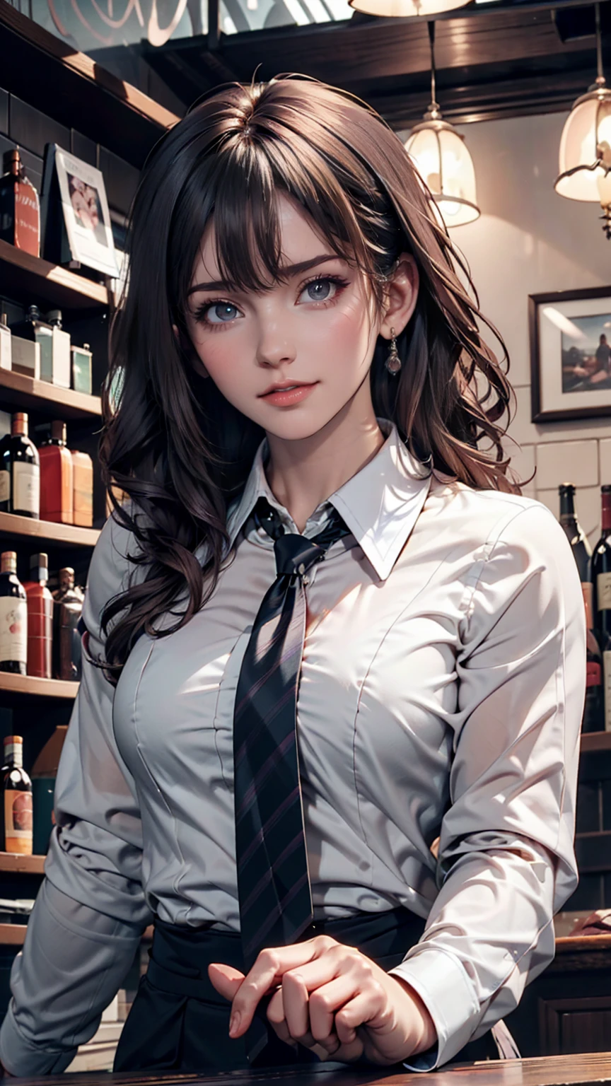 One girl, alone, bangs, blush, Place your hand on your chest, Jill Stingray, Long sleeve, View your viewers, Purple Hair, Medium chest, tie, shirt, alone, Upper Body, Best, bartender, Best, white shirt,