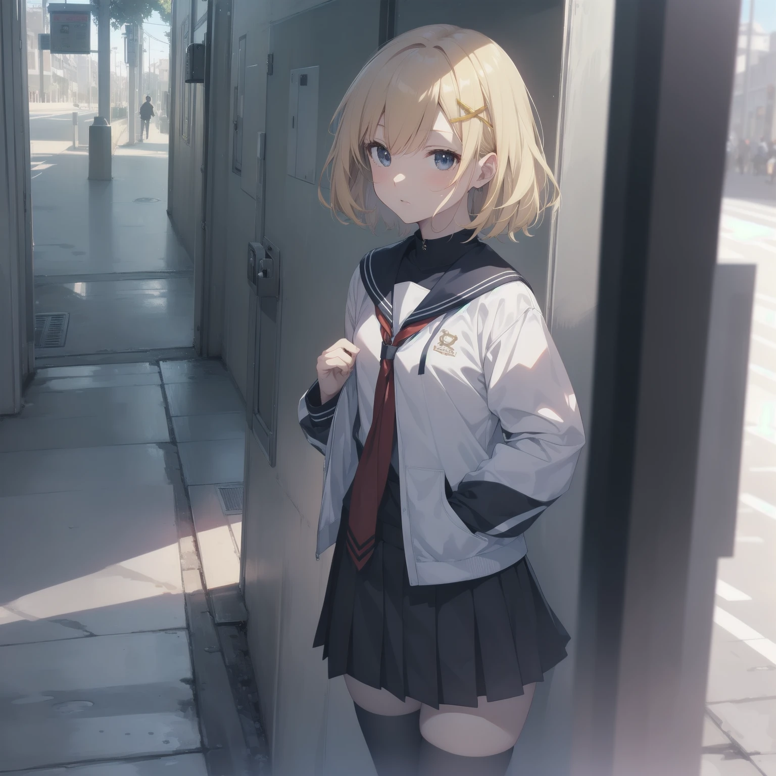 ultra-absurdres-Top quality by artist God, ultra-detailed, high resolution, anime moe artstyle, best anime 8k konachan wallpaper, pixiv contest winner, pool:2810, perfect anatomy,break, 1girl, (Please draw a girl walking sleepily to school alone. )break,(Solo,little female, 13-year-old:1.3),Full limbs, complete fingers,a junior high school student, (very short hair), short cut, flat chest, , small butt, small black eyes, beautiful detailed eyes, well-proportioned iris and pupils, expressive eyes, highres detailed hair, soft expression, salor school_uniform, sailor collar, serahuku, bow, pleated skirt,(Detailed Lighting), (Detailed background), in the School commute route. break,super detailed skin, Best cinematic lighting powered by famous artist, 8k,beauty illustration,photoshop_(medium),very aesthetic,break,((artist:haruhisky )), artist:clamp ,artist:carnelian ,artist:kantoku ,