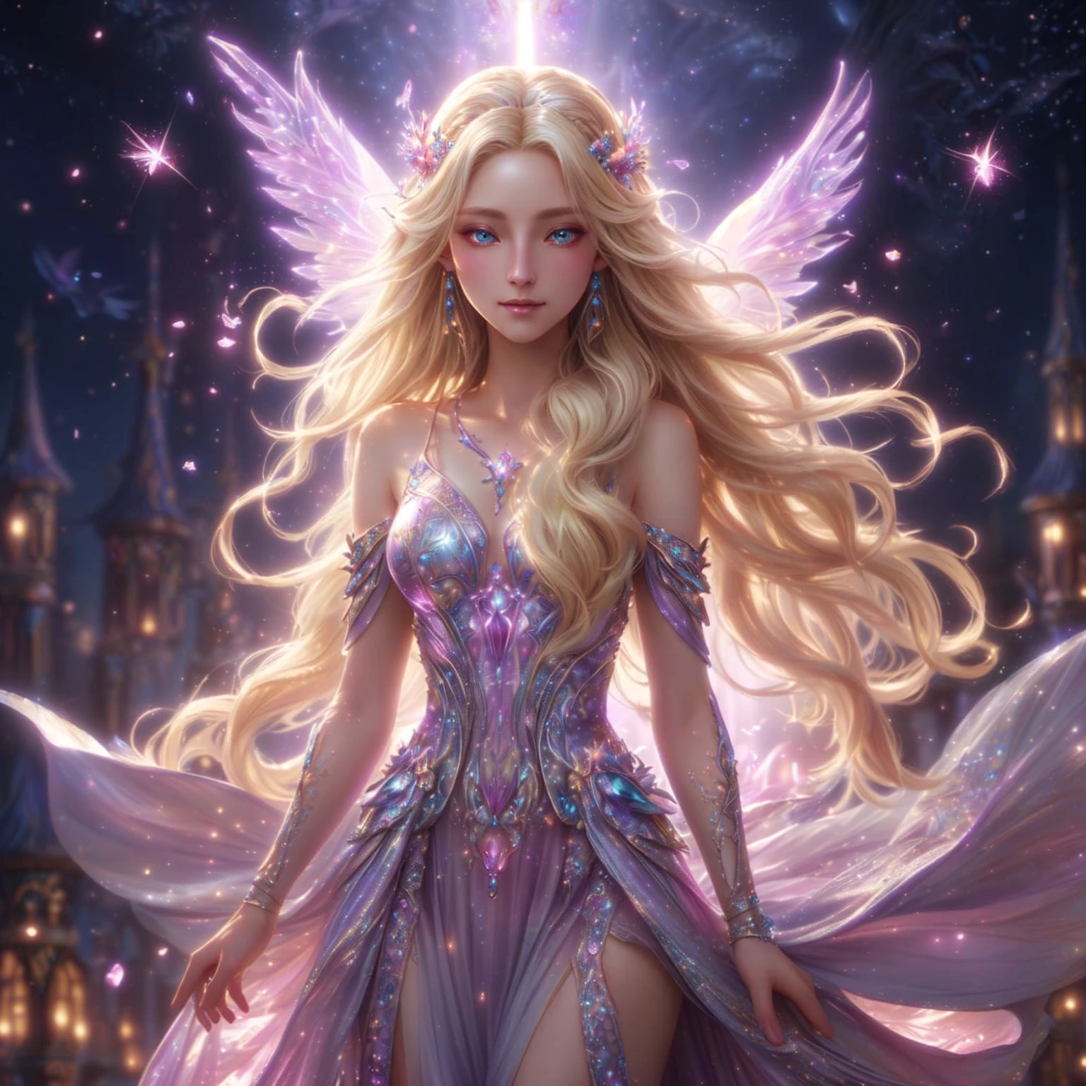 woman in purple dress long blonde hair, Fantasy art style, ((Beautiful Fantasy Empress)), Detailed fantasy art, Beautiful Fantasy Empress, epic Fantasy art style hd, By Yang J, fantasy anime illustration, Fantasy anime artwork, fantasy style art, A very detailed RTM pathogen., beautiful heavenly mage, Ethereal fantasy, The beautiful and elegant Elf Queen.