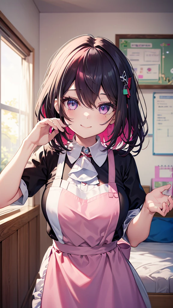 (masterpiece、Highest quality、Very detailed))、One girl、Black Hair、single hair bun、blunt bangs、Grey Eyeask_pull))、((evil smile))、((lots of piercing))、evil smile、((Grin))、((Small breasts))、((gray sweater vest))、((gray plaid skirt))、((stripe panties))、Cowboy Shot、((bent over))、((Turning your butt off))、((Pretend))、((Shoot from behind))、Gym storeroom
