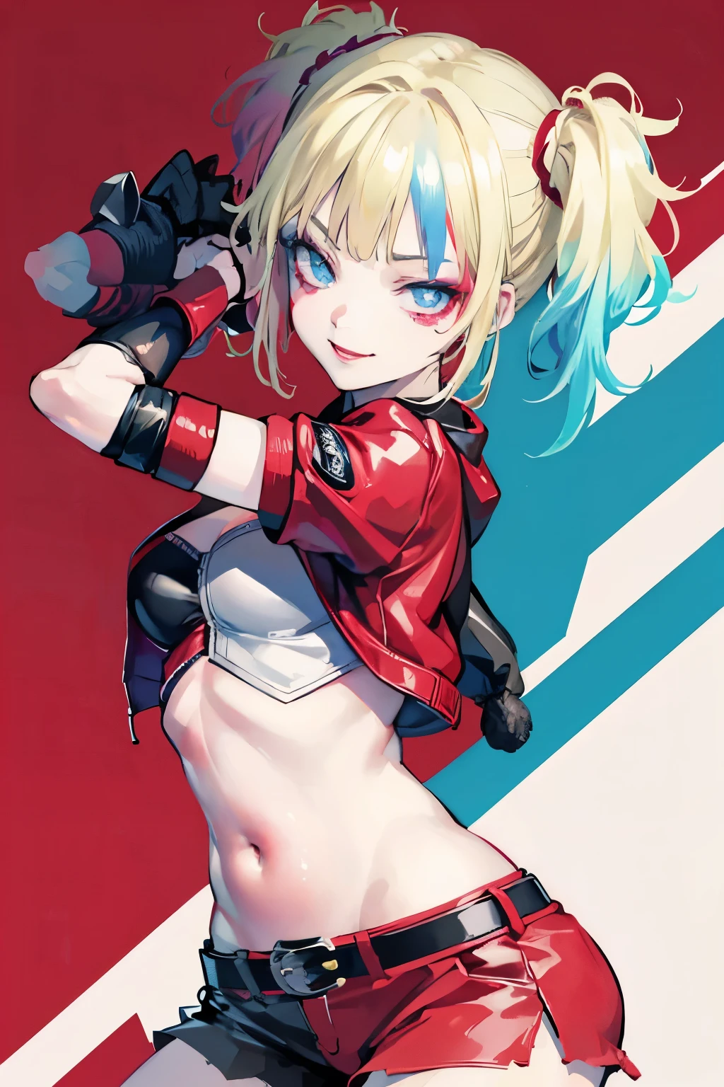 NSFW, Ecchi anime style,  25 age old lady, epic provoke:1.3 , sexy, Best quality, a high resolution, 1 girl, hair braided in two short ponytails, very detailed eyes, Fine detail, Correct anatomy 1.1., Harley Quinn from Suicide Squad, open jacket with short sleeves shorts studded belt mesh belt chain gloves bracelet, scorn smile:1.3, woman, adult girl, real photos、smile, tmasterpiece, (pink kimono), seductive face, Ideal girl, perfect details, ultra HD |, 8 K, professional photo, anime style,