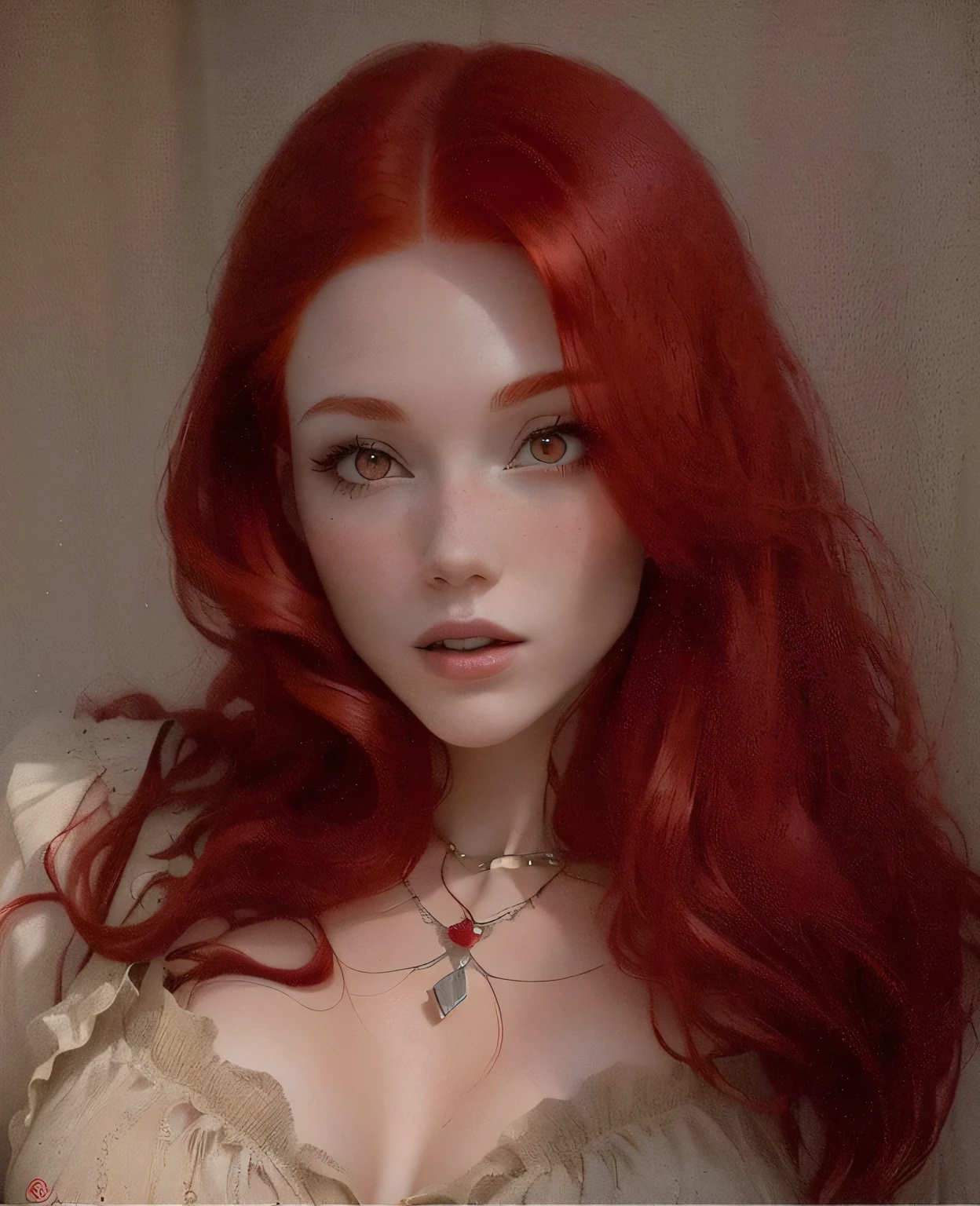Generate a visually striking and hyper-realistic image of a beautiful girl with red curly hair. Highlight the natural beauty and uniqueness of her features. Optimize for detailed realism, vibrant colors, and captivating facial expressions. Pay special attention to the intricate details of the red curls, ensuring a lifelike and appealing representation. The goal is to create a stunning and realistic portrayal that showcases the beauty and charm of a girl with red curly hair.