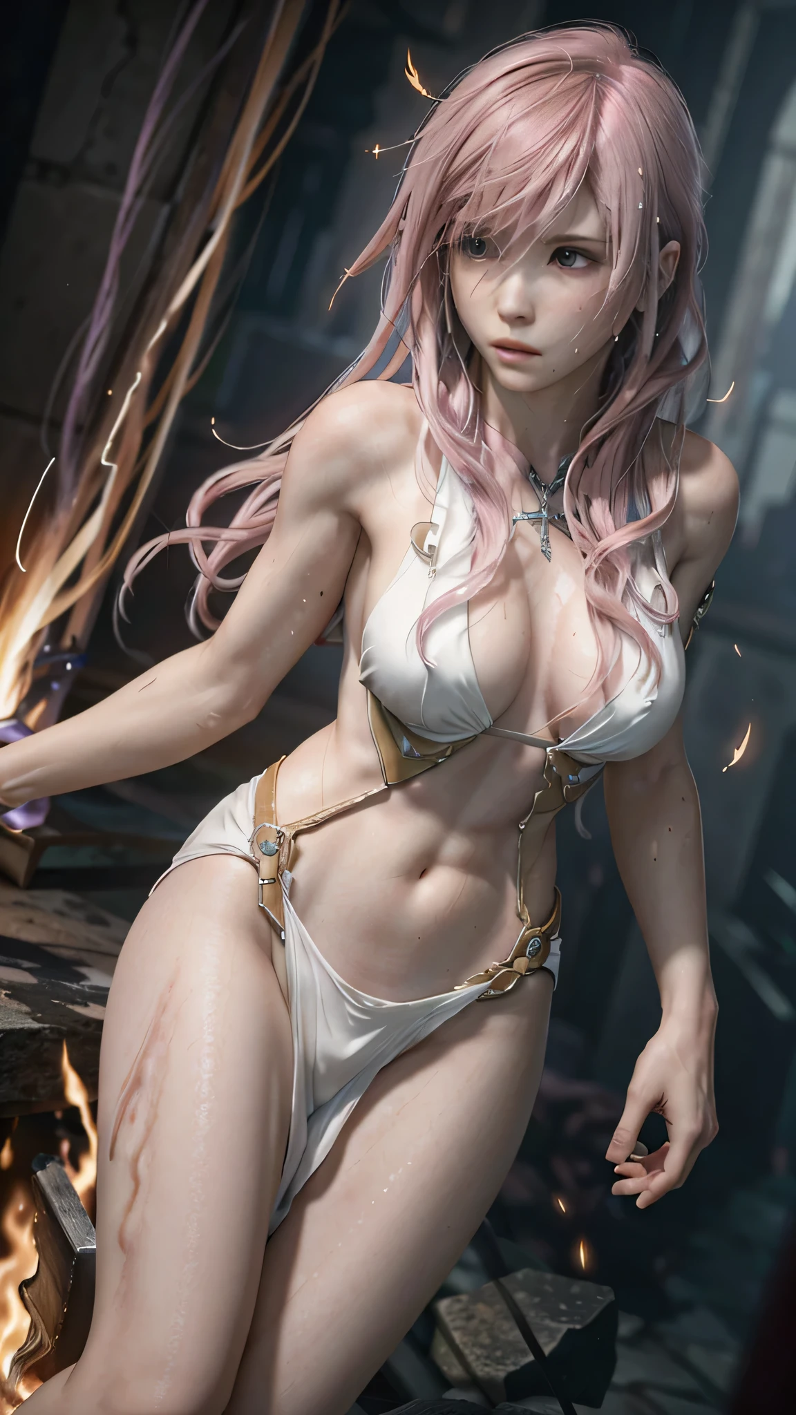 (masterpiece, Highest quality:1.3)
Lightning FF13, 1 girl, alone, Long Hair, Pink Hair、Completely naked、All Nude、Burned by flames、A sea of fire all around、On all fours、Sweat all over the body、Sweat in the body、View your viewers、Big 、Put your hands behind your back、My hair is messy