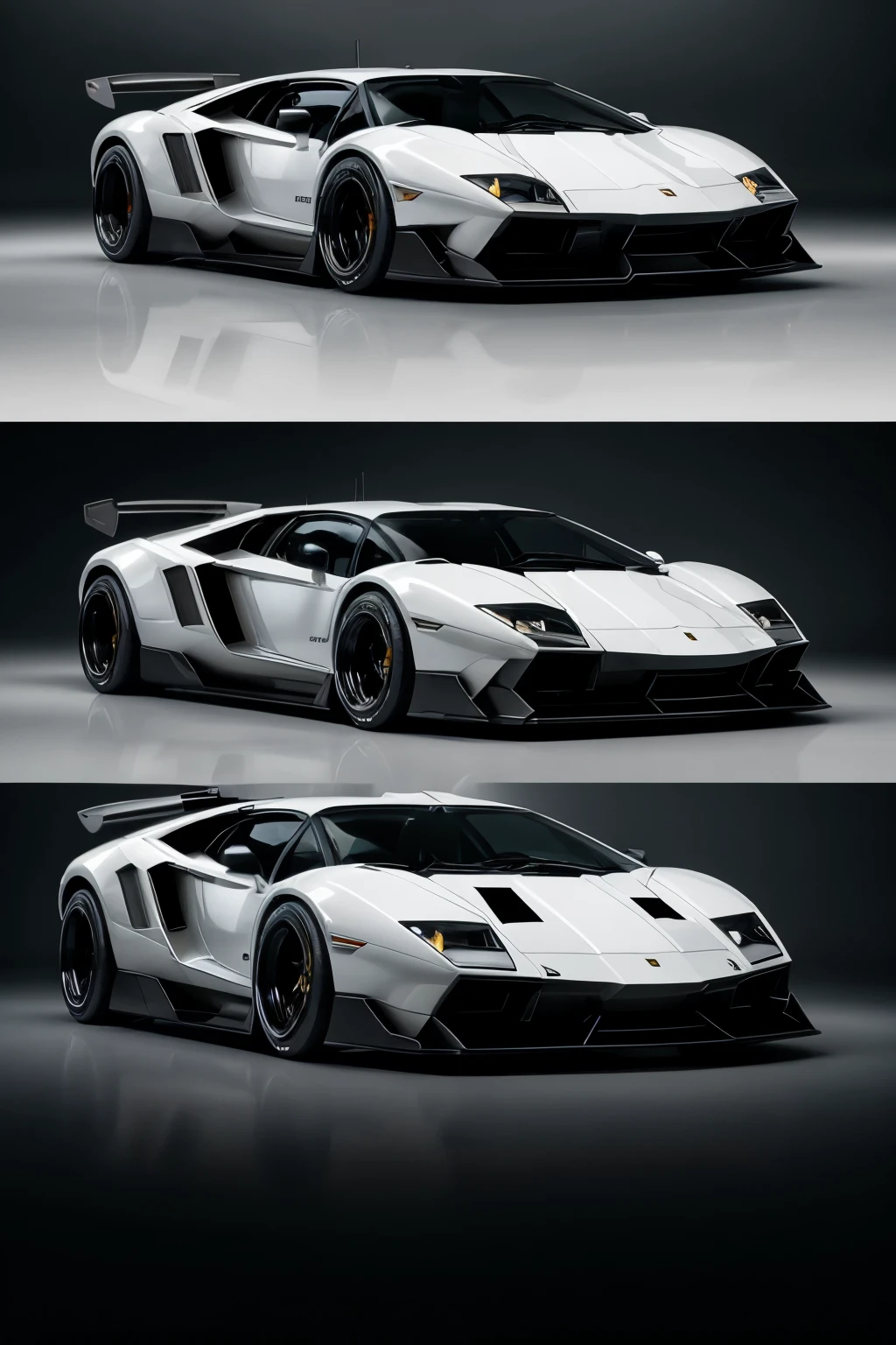 A breathtakingly stunning fusion of the iconic Lamborghini Countach and K.i.t.t., the famed artificial intelligence-powered car from Knight Rider, this image captures the essence of futuristic automotive design in a masterful blend of classic and modern aesthetics. With a deep, glossy metallic black finish and contrasting neon accents, this artful creation boasts sleek curves, sharp angles, and an imposing front grille reminiscent of both its predecessor and its technologically advanced counterpart. The Countach's legendary wedge shape is tempered by K.i.t.t.'s futuristic bodywork, resulting in