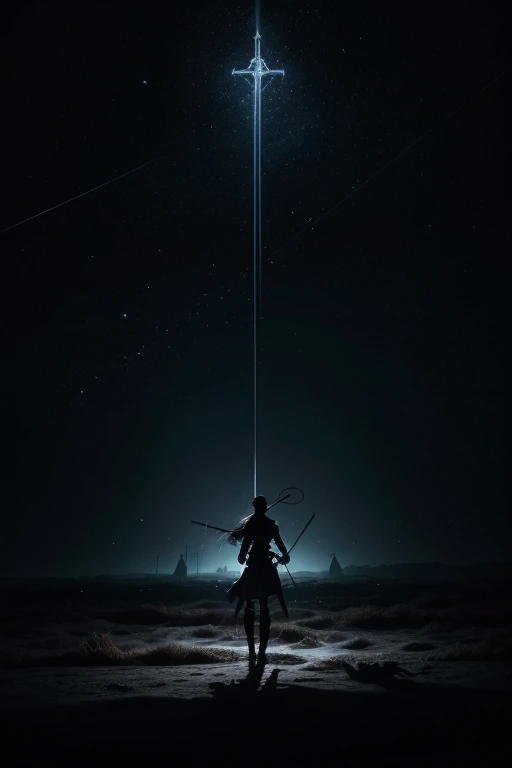 Space is covered in deep and mysterious shadows, with swords and crosses floating in the air between intricate knots of cursed energy. Shadows move freely, creating a dynamic and constantly changing landscape.