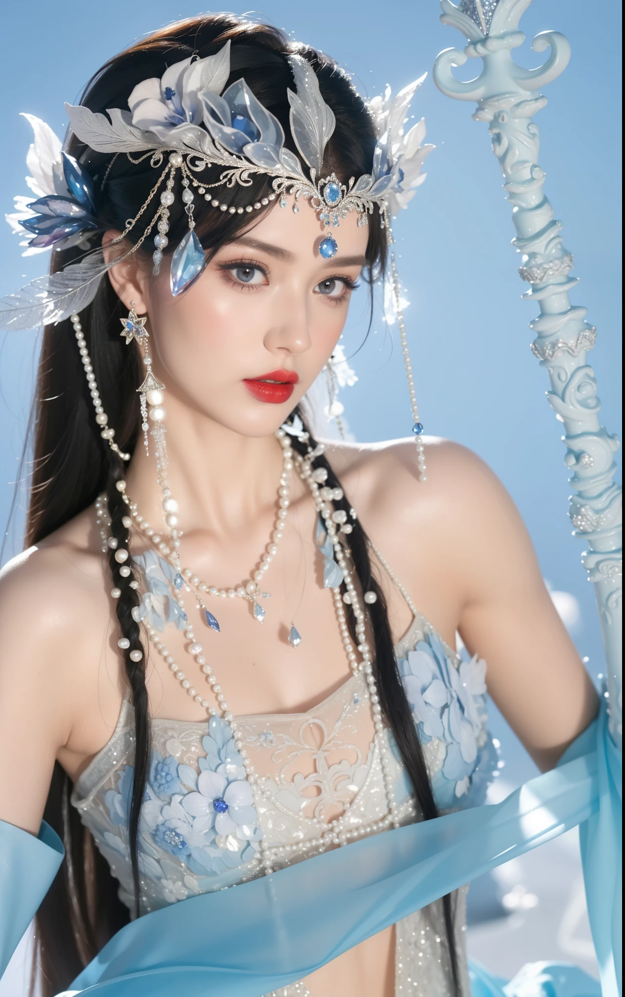 a close up of a woman with a tia on her head, intricate ornate anime cgi style, 4 k detail fantasy, anime cgi, cinematic goddess close shot, inspired by Li Mei-shu, a beautiful fantasy empress, inspired by Lan Ying, smooth anime cg art, close up character, hyperdetailed fantasy character, game cg, ruan jia and artgerm