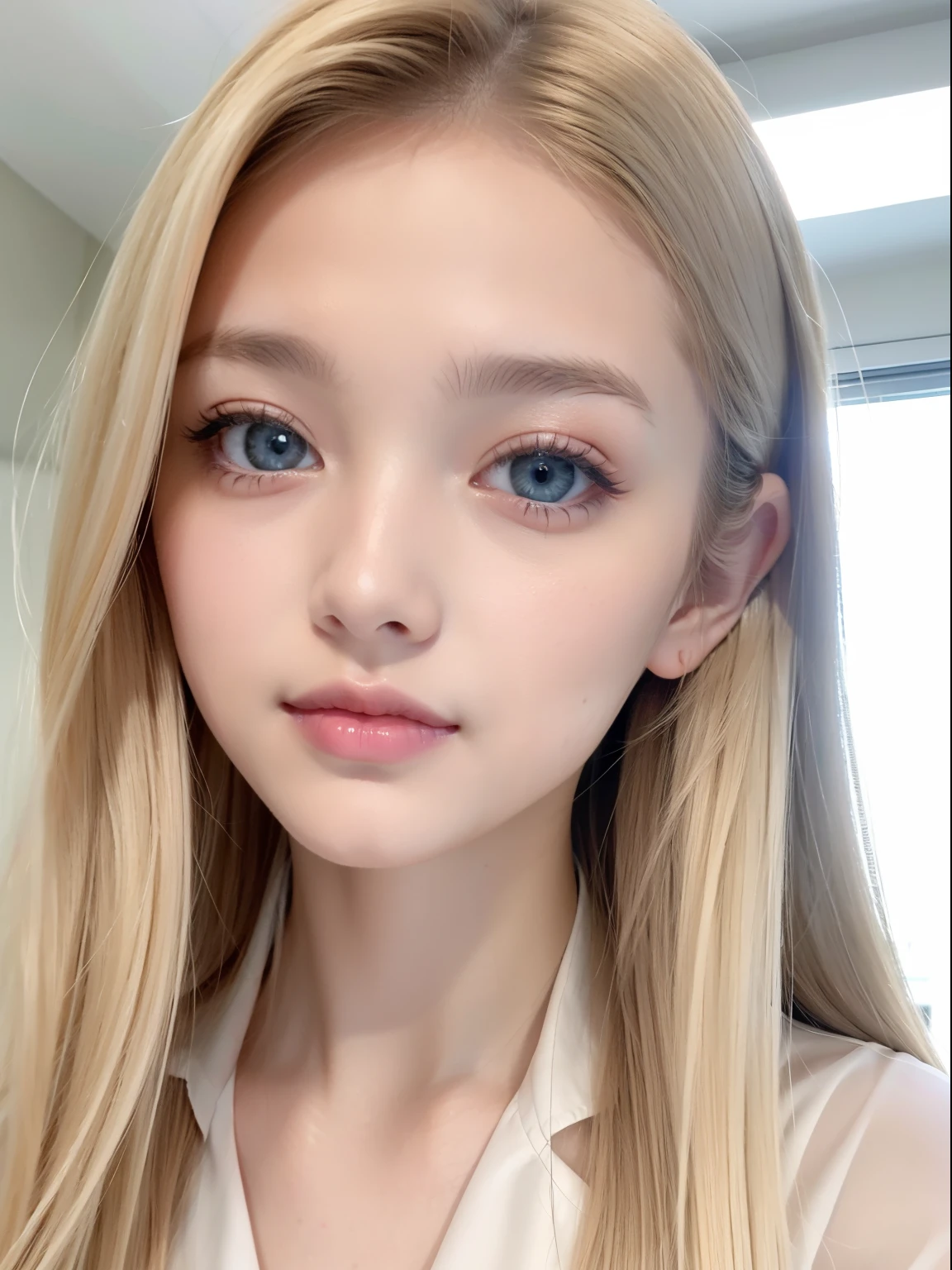 Dazzling golden shine、Silky blonde fine hair、Super long straight hair、Hitting the face and front of the eyes、bright, Very beautiful pale marine blue eyes、Sheer white and wet nightgown、Nordic youth、Perfect body、White beautiful skin、Glowing Skin、Small Face Beauty、Babyng and beautiful skin、Perfect beautiful little face、bright makeup、Cheek gloss、Gloss Face、Very beautiful face、Pale pink lips、bright表情、A very cute 16 year old gned shirt、lipstick、Deceptive advertising、{vapor}、Viewer's vision、Golden Hour Lighting、Bokeh Atmosphere Perspective、detailedな動画 ライト、Intricate details、High resolution、フェイスデザインのdetailedな特徴、detailed、Clear focus、Smoothness、aesthetics、Printed、Octane、masterpiece、{{}}